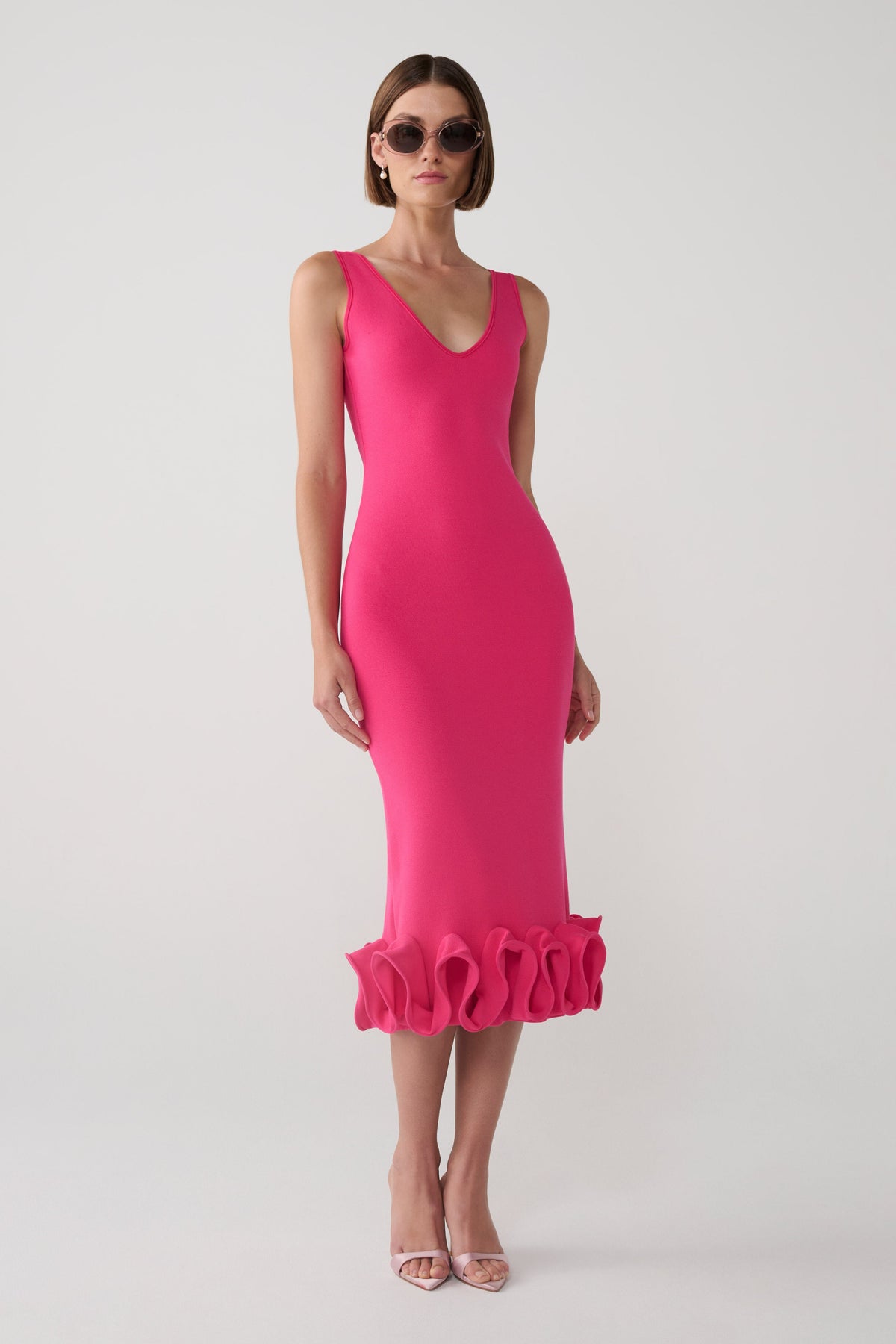 Wendy Wire Hem Knit Midi Dress - Fuschia