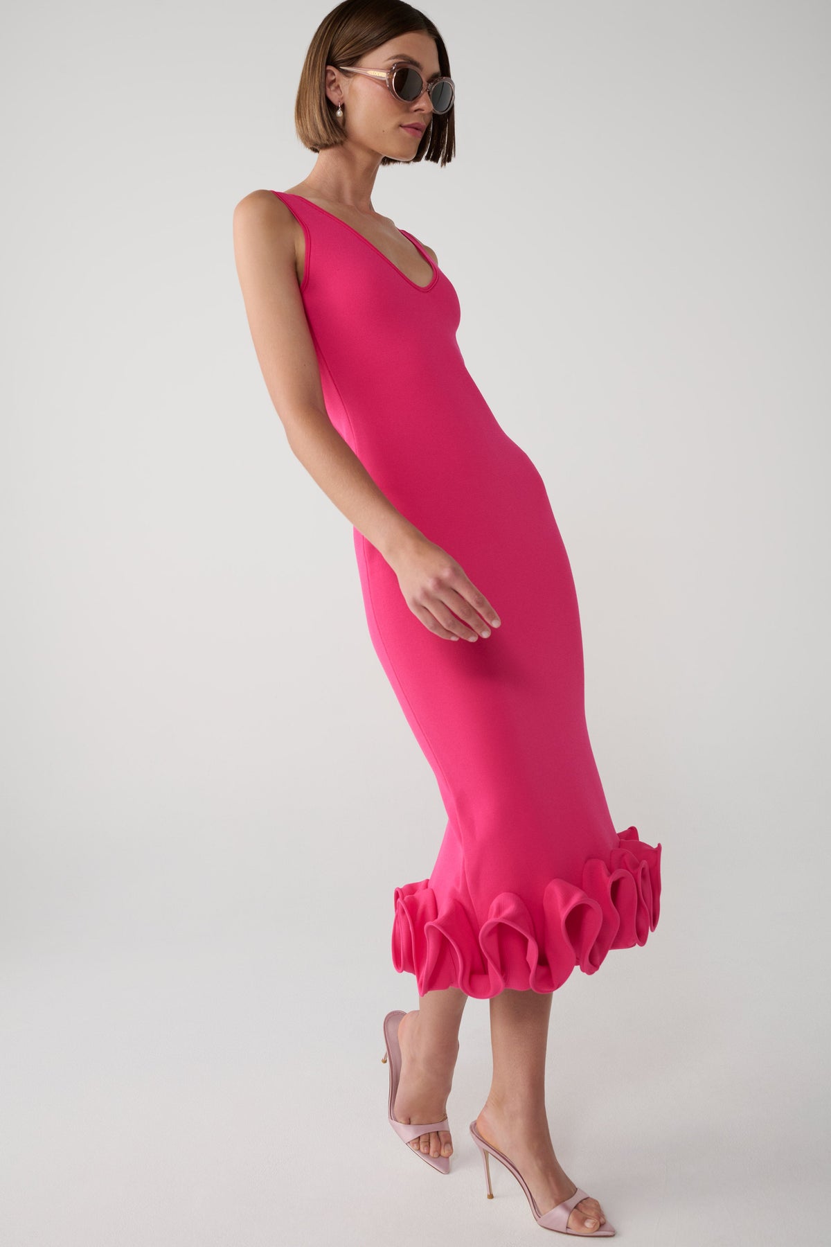 Wendy Wire Hem Knit Midi Dress - Fuschia
