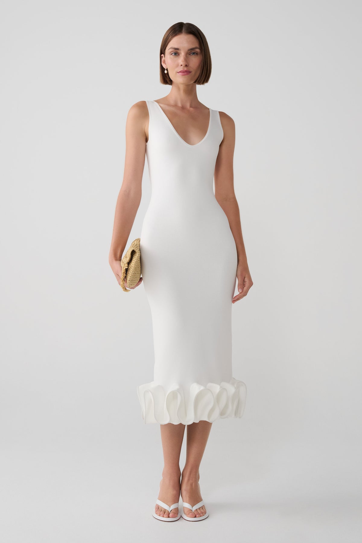 Wendy Wire Hem Knit Midi Dress - White