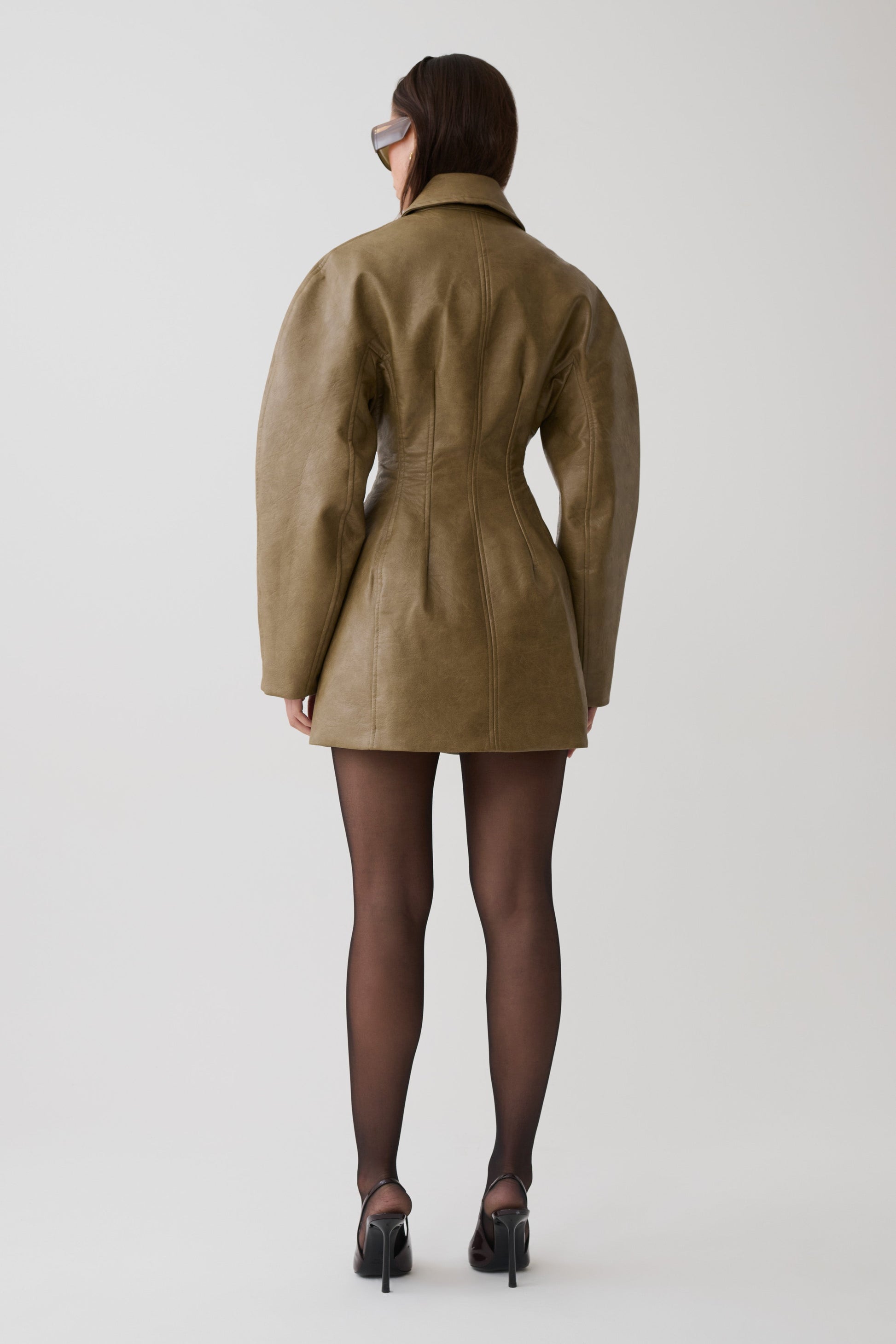 Jordana Faux Leather Mini Dress - Khaki #2