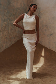 Mona Burnout Velvet Maxi Skirt - White