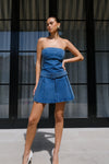 Lee Denim Pleated Mini Dress - Vintage Blue