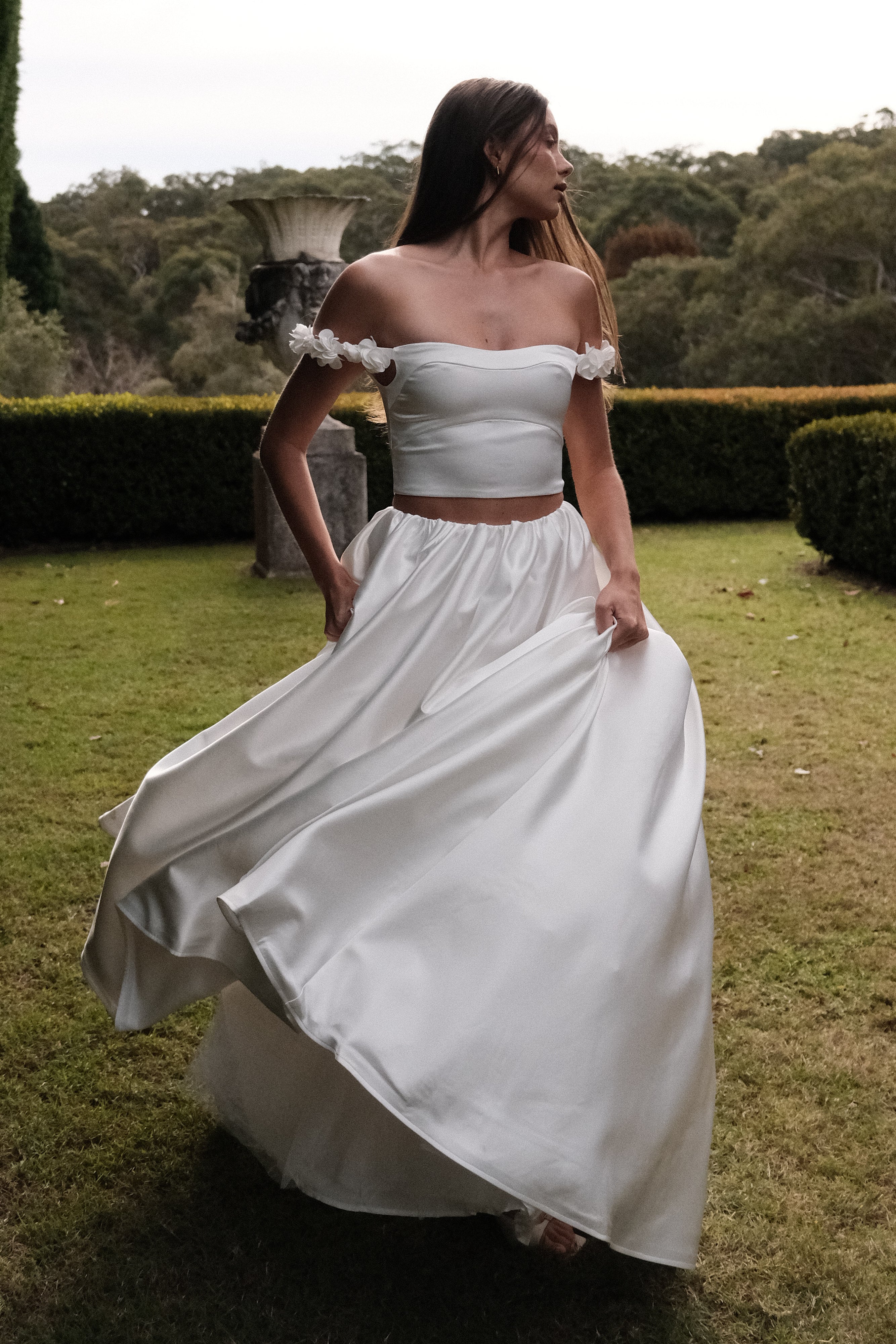 Kelsey Satin Maxi Skirt - White | MESHKI US