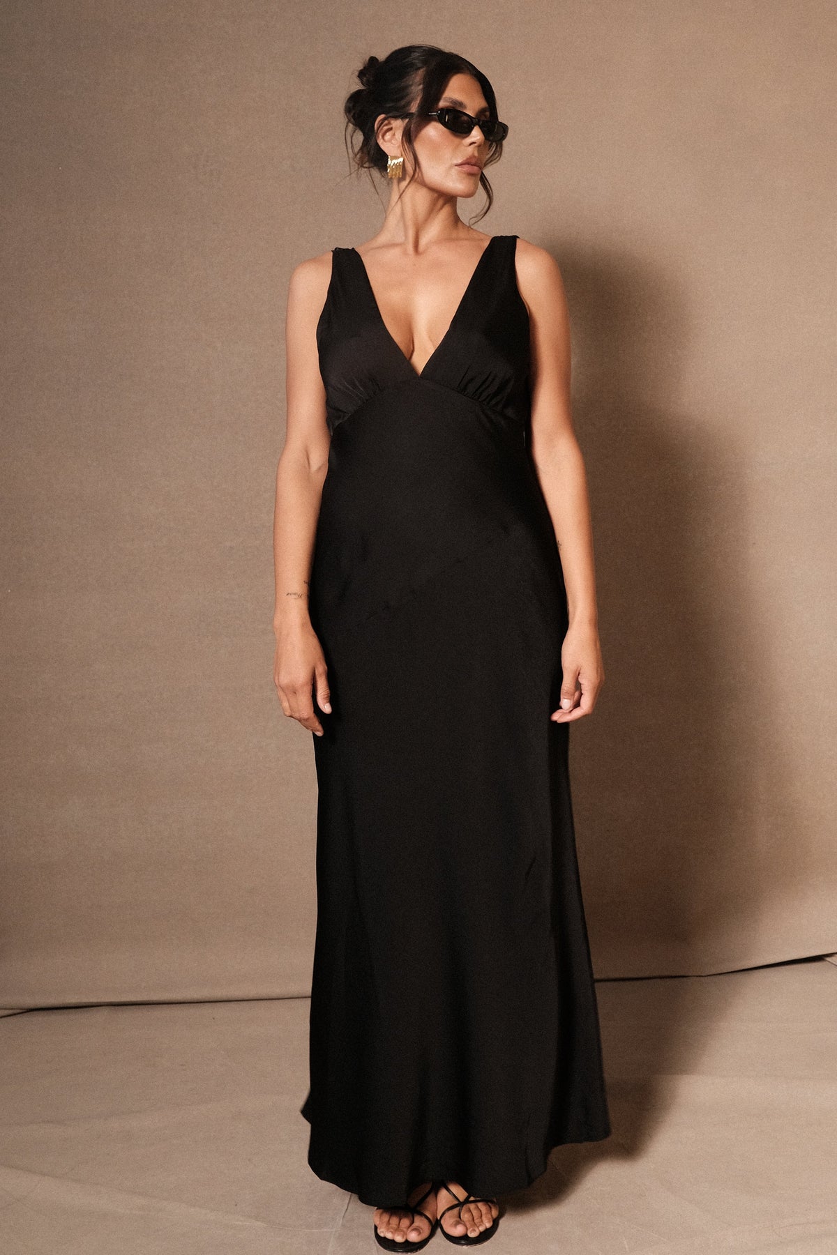 Nadia Maxi Satin Dress With Back Cowl - Black #2