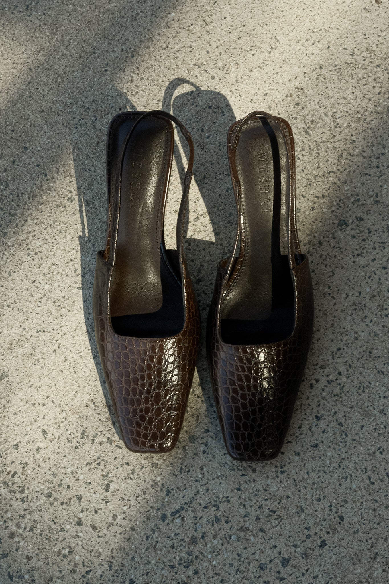 Maren Faux Leather Crocodile Heel - Chocolate | MESHKI US