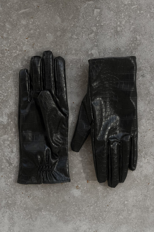 Atlas Faux Leather Crocodile Gloves - Black