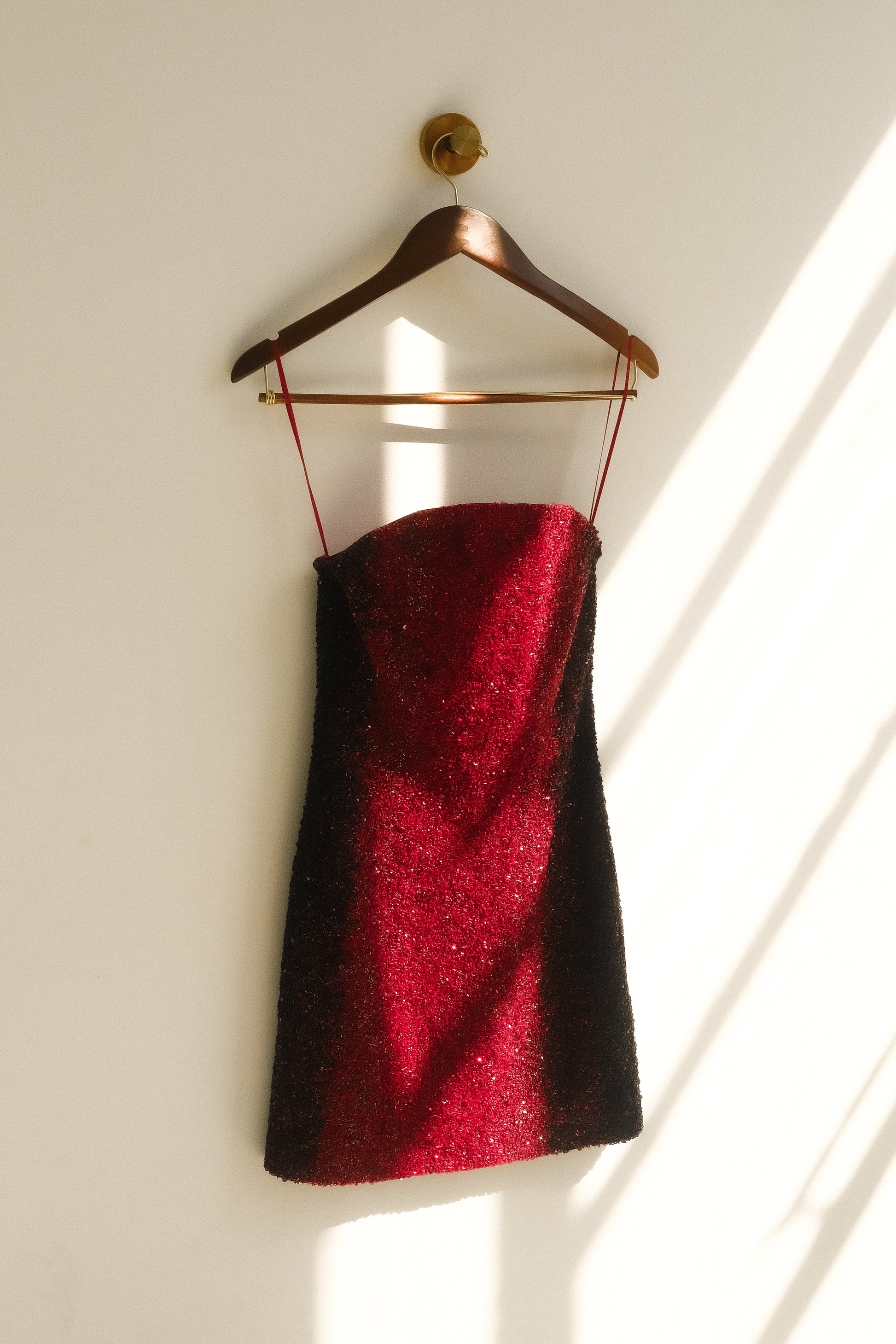 Zander Hand Beaded Strapless Mini Dress / Red Ombre | Meshki | L Zander Hand Beaded Strapless Mini Dress / Red Ombre | Meshki | L