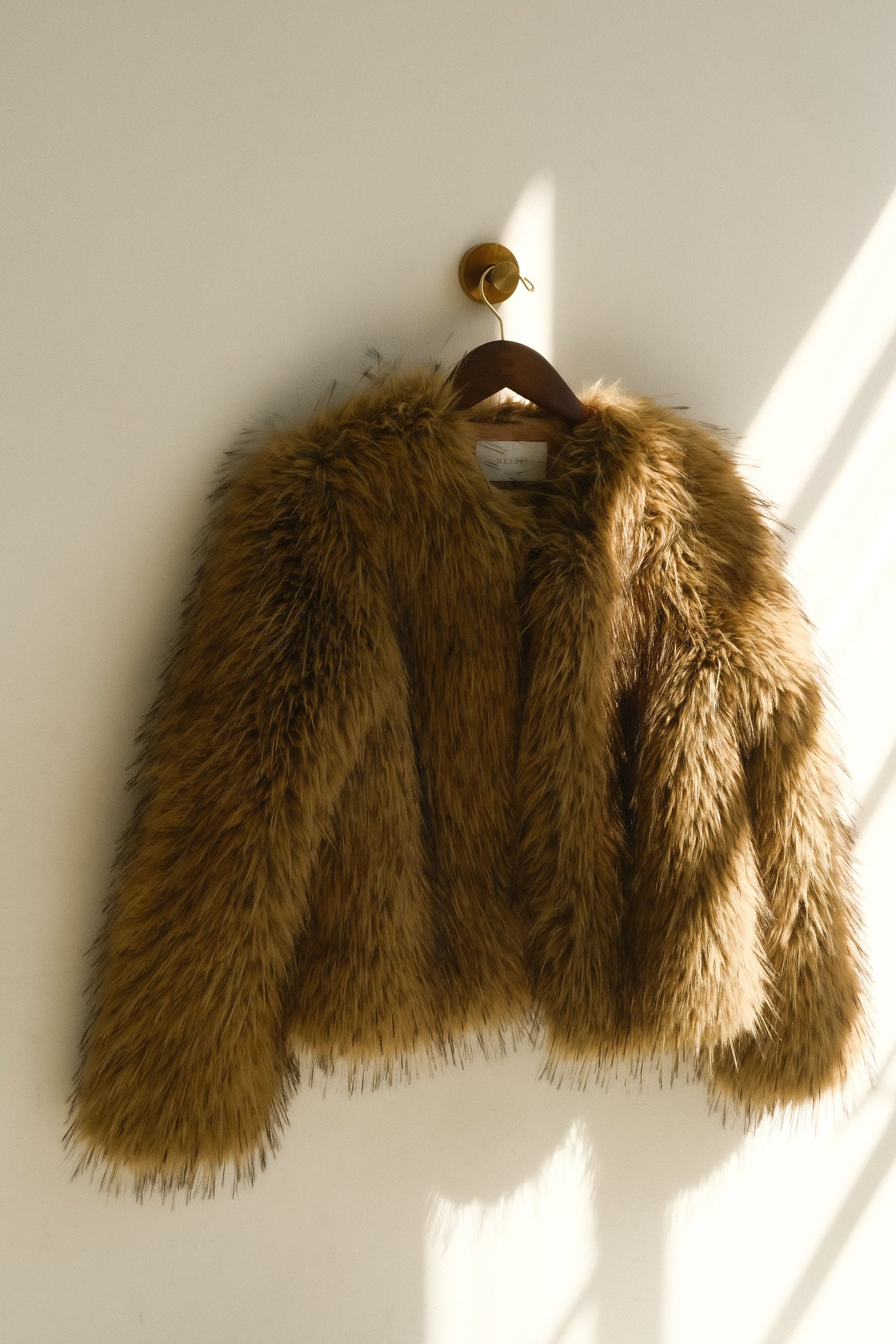 Ottie Mongolian Faux Fur Cropped Jacket - Brown Multi #8