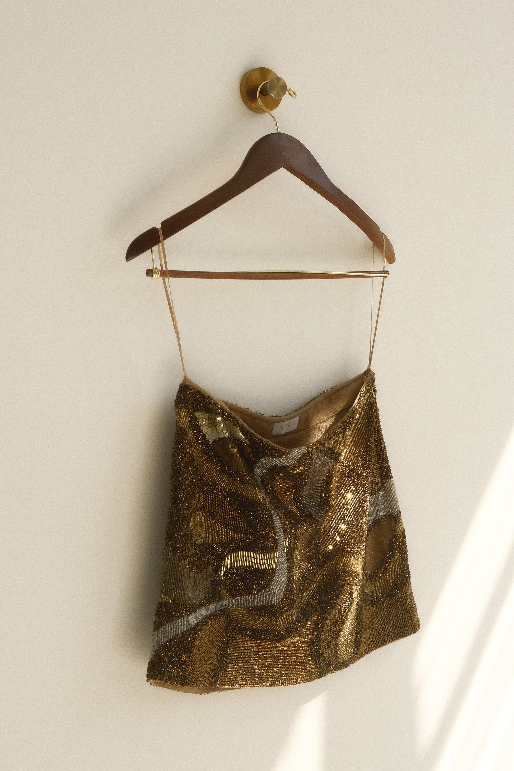 Asher Hand Beaded Abstract Mini Skirt - Gold #8