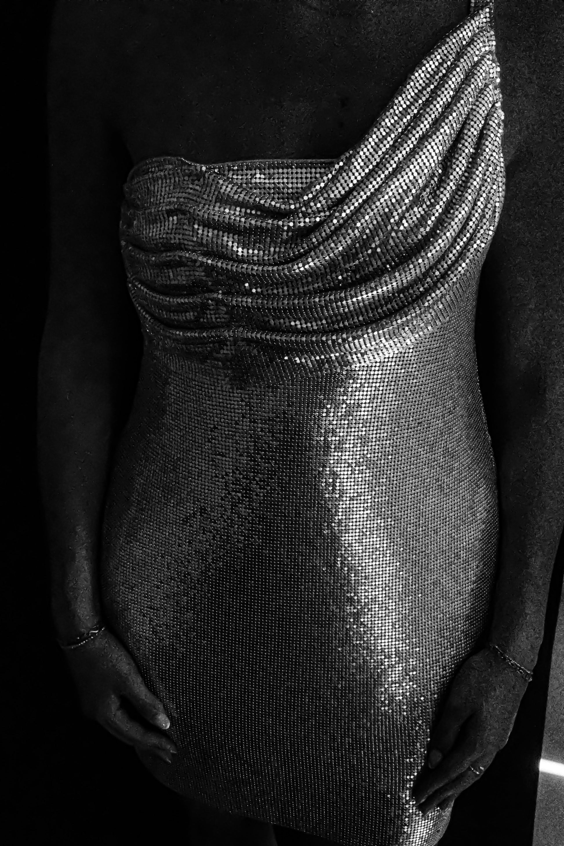 Lyle One Shoulder Glow Mesh Mini Dress - Silver | MESHKI US Lyle One Shoulder Glow Mesh Mini Dress - Silver | MESHKI US