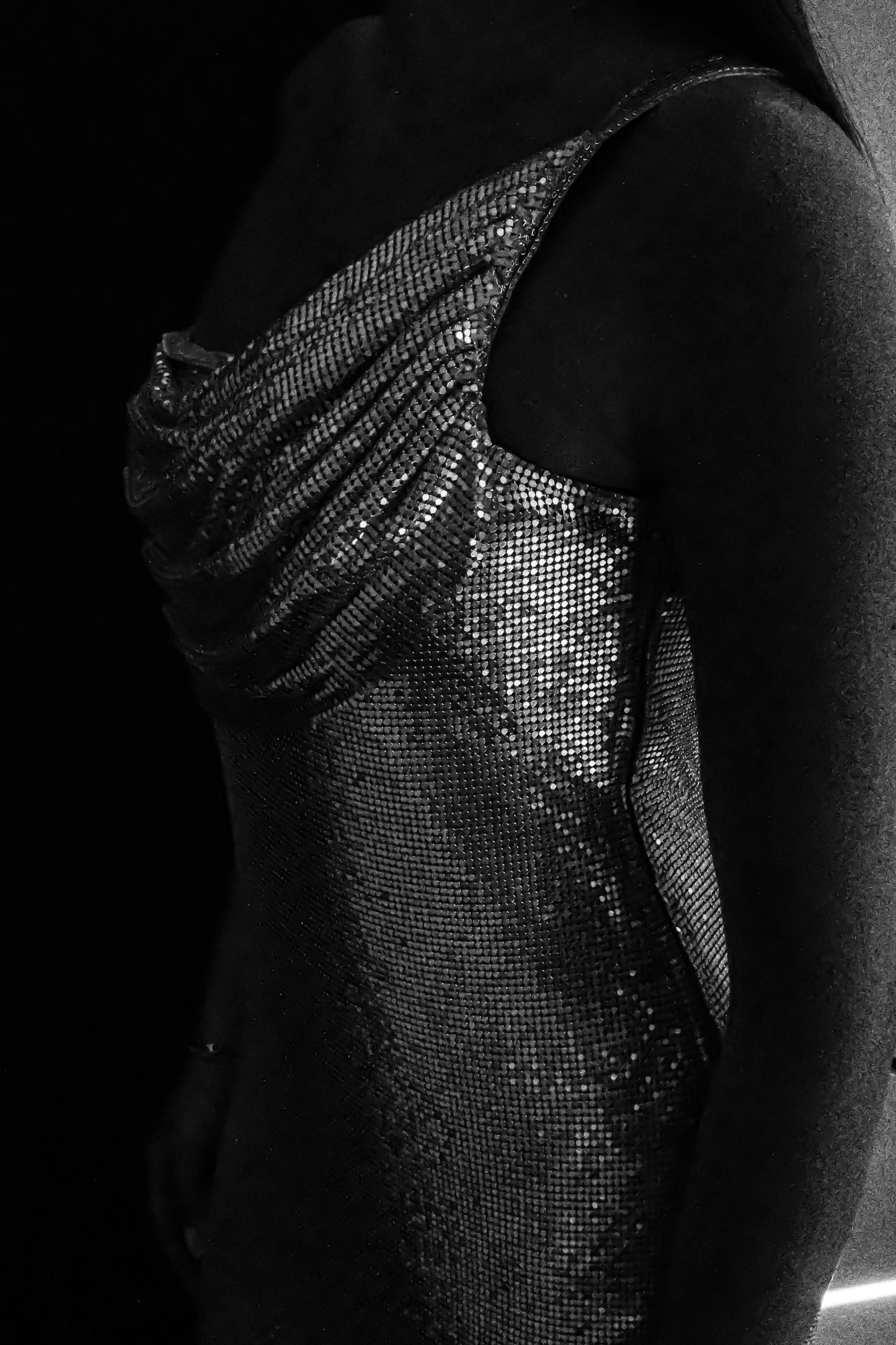 Lyle One Shoulder Glow Mesh Mini Dress - Silver