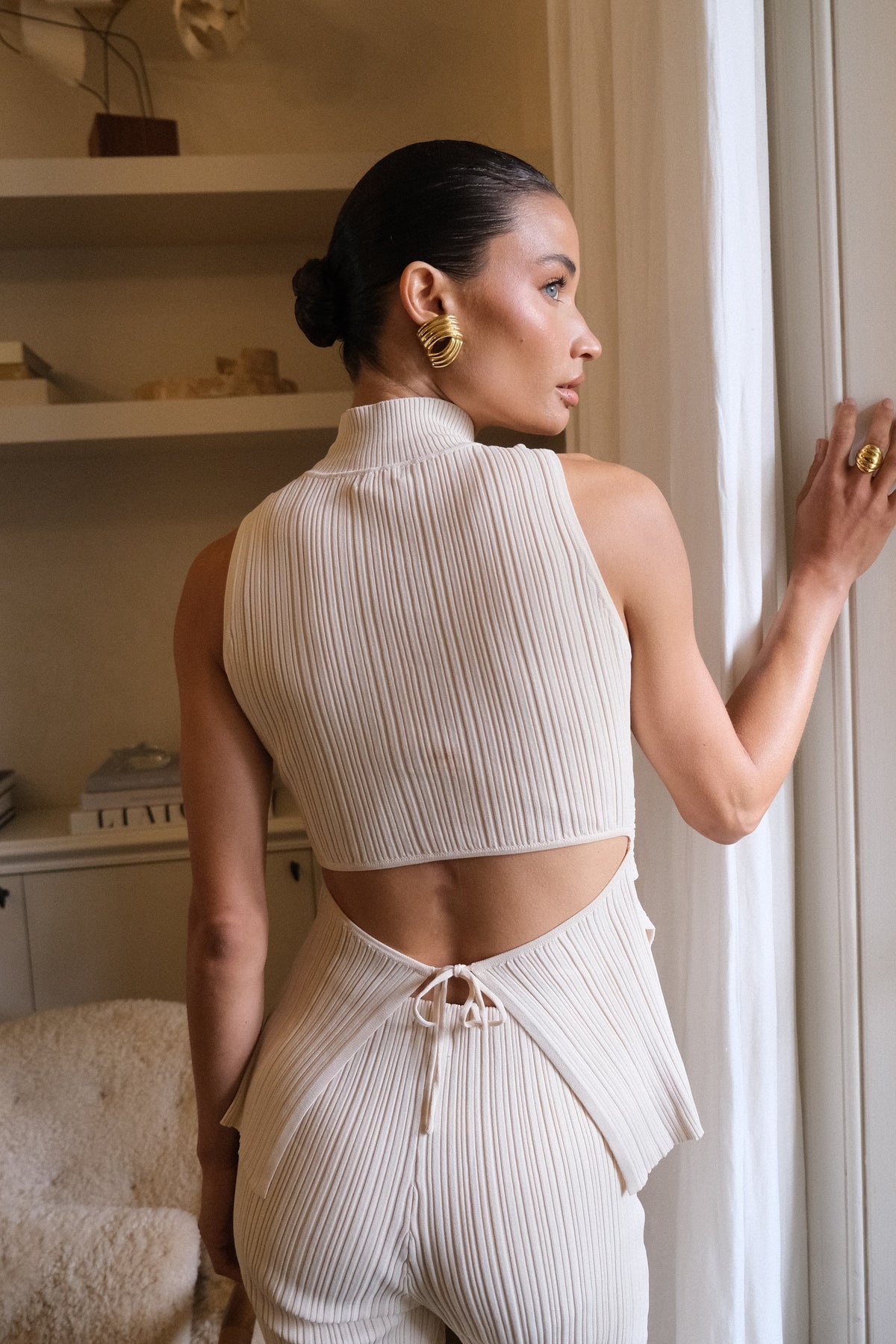 Tanya Cut Out High Neck Top - Cream #3
