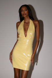 Carleigh Sequin Halter Mini Dress - Lemon