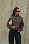 Curtis Faux Leather Bomber Jacket - Dark Chocolate