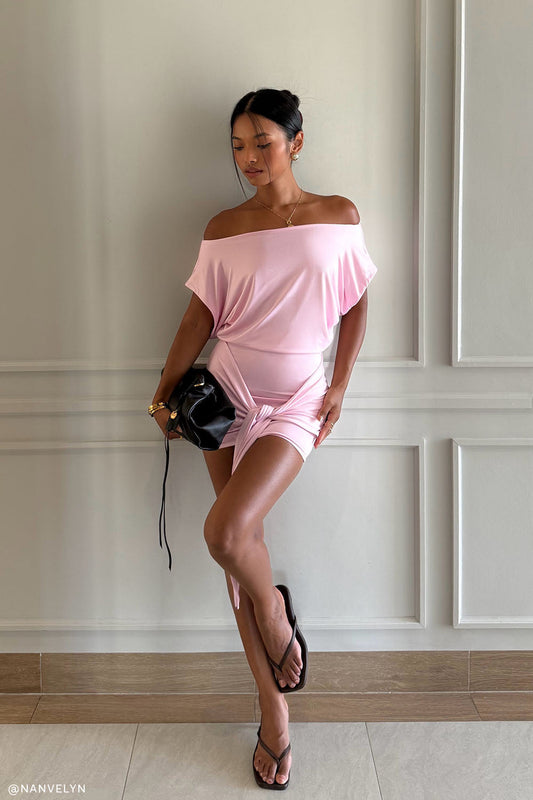 Maiara Shortsleeve Slinky Tie Mini Dress - Pink
