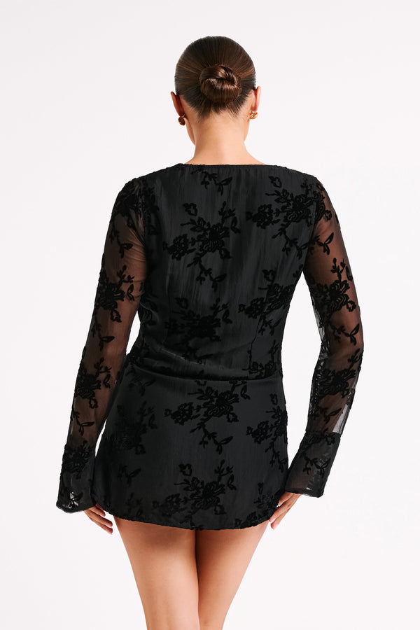 Emory Burnout Velvet Dress - Black