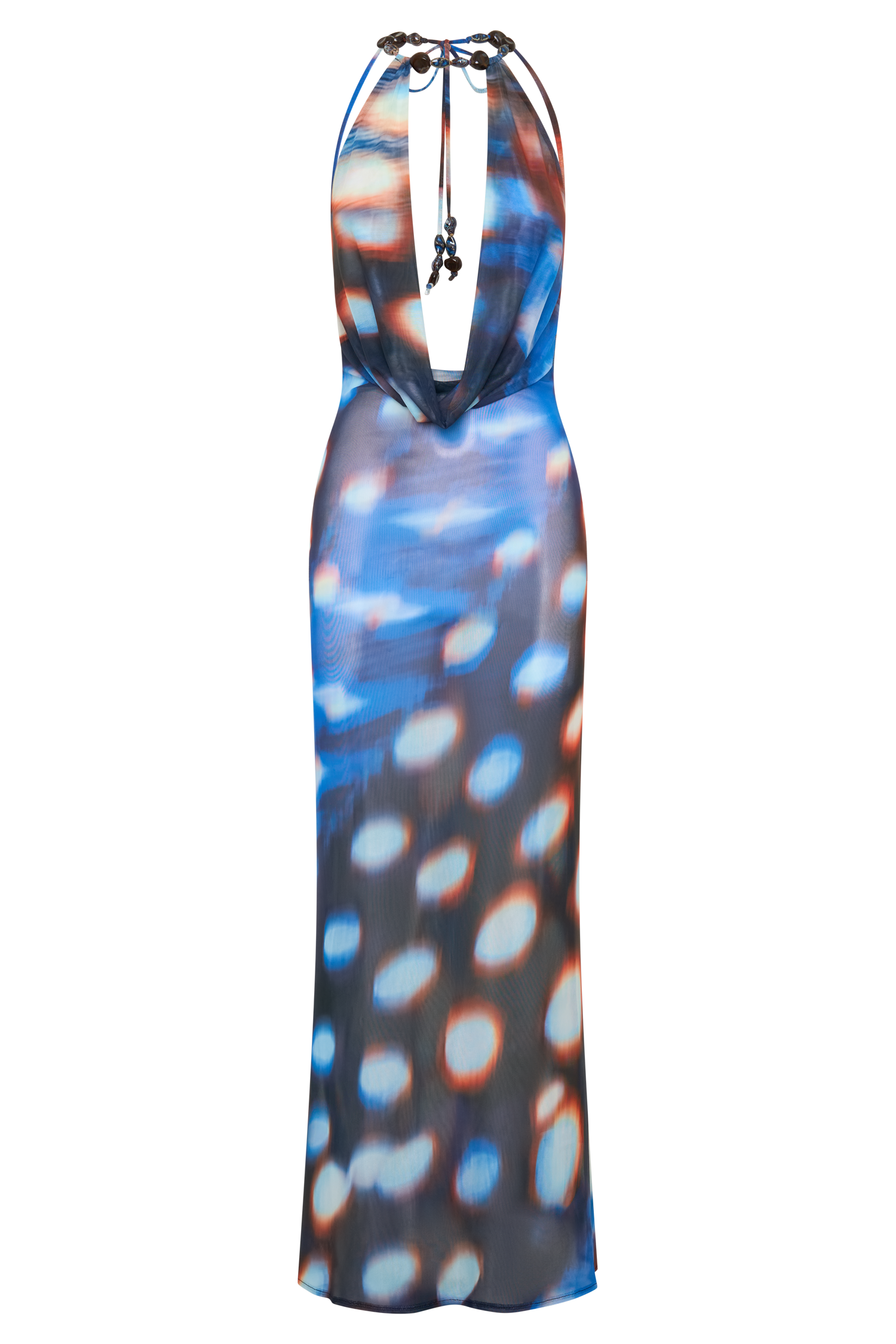 Ethel Mesh Cowl Plunge Maxi - Blue Abstract Print | MESHKI US Ethel Mesh Cowl Plunge Maxi - Blue Abstract Print | MESHKI US