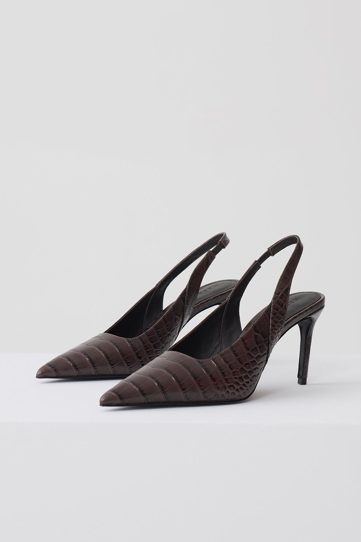 Samar Pointed Sling Back Heels - Chocolate Croc #2