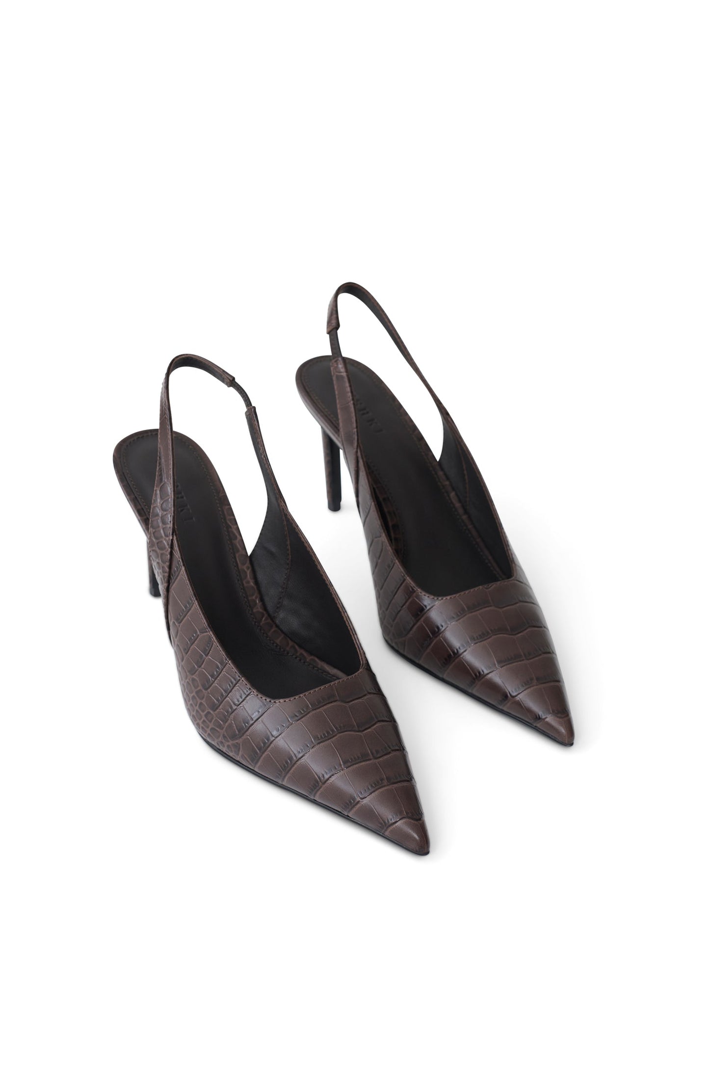 Samar Pointed Sling Back Heels - Chocolate Croc