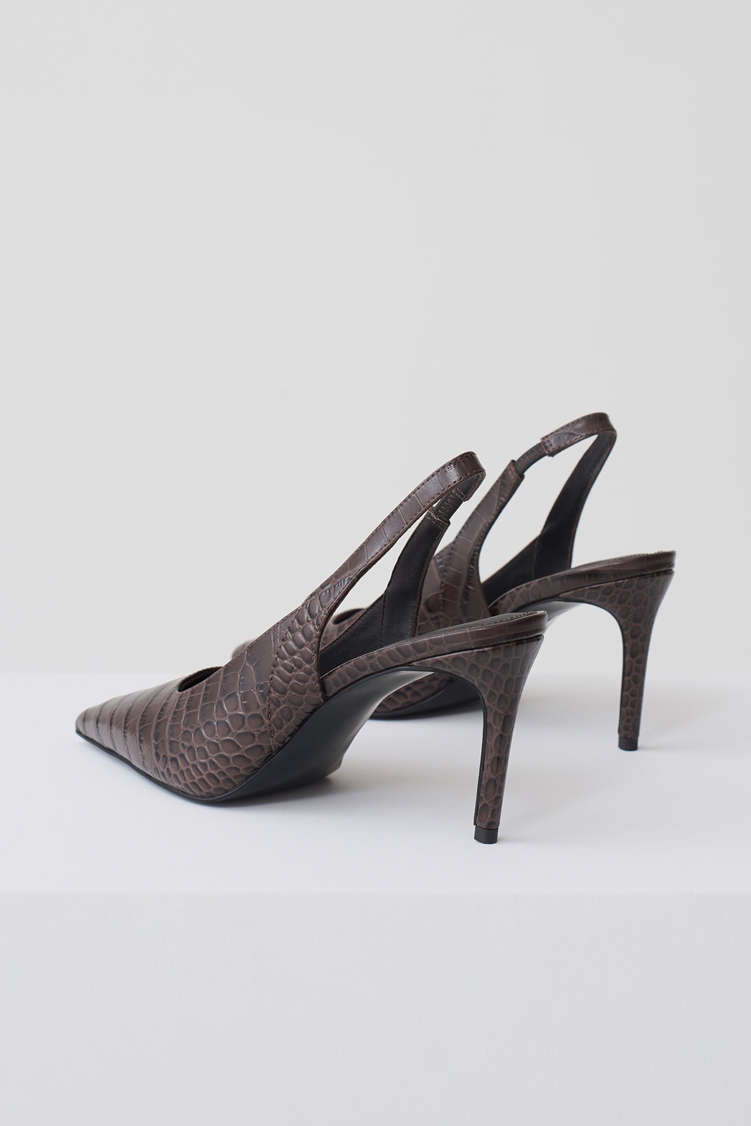 Samar Pointed Sling Back Heels - Chocolate Croc | MESHKI US