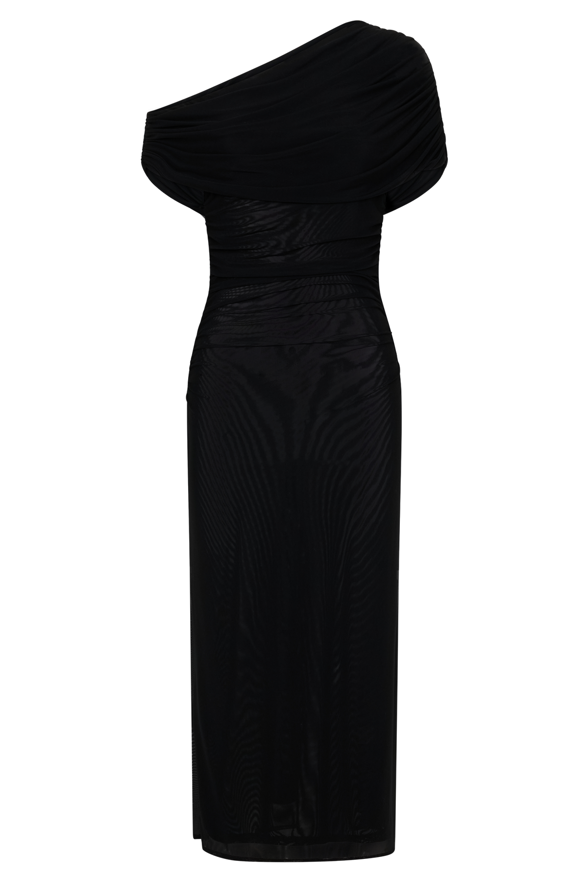 Adalina Fluid Loose Neck Jersey Mesh Midi Dress - Black #8