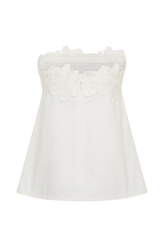 Anamarie Denim Floral Strapless Top - White