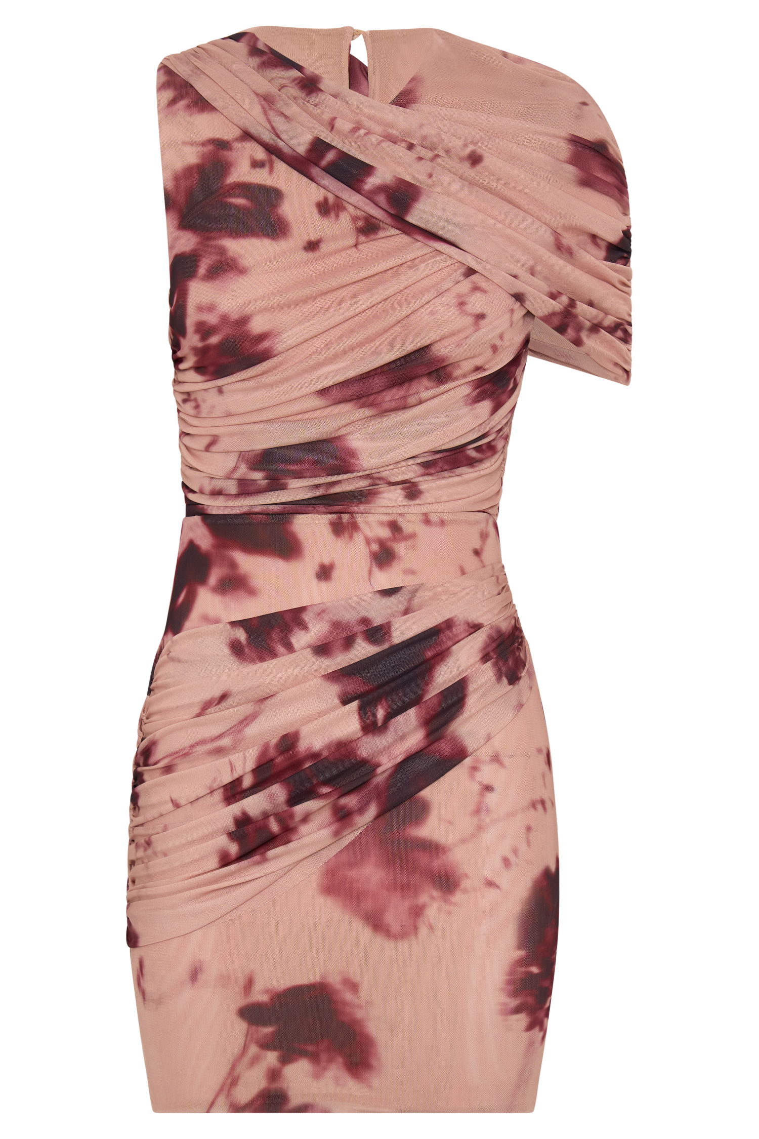 Adrienne One Shoulder Mesh Mini Dress / Nude Blurred Floral Print | MESHKI