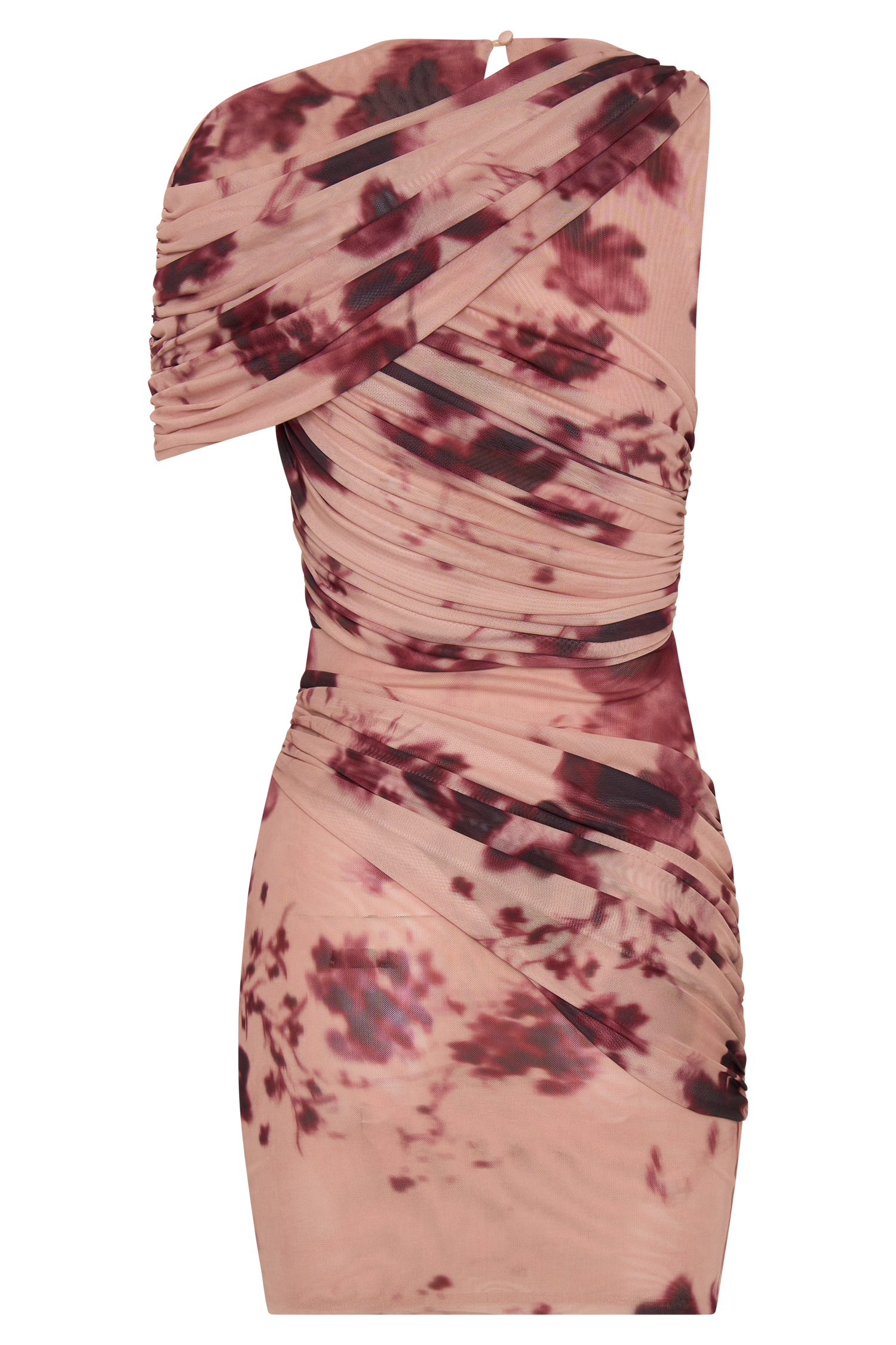 Adrienne One Shoulder Mesh Mini Dress / Nude Blurred Floral Print | MESHKI