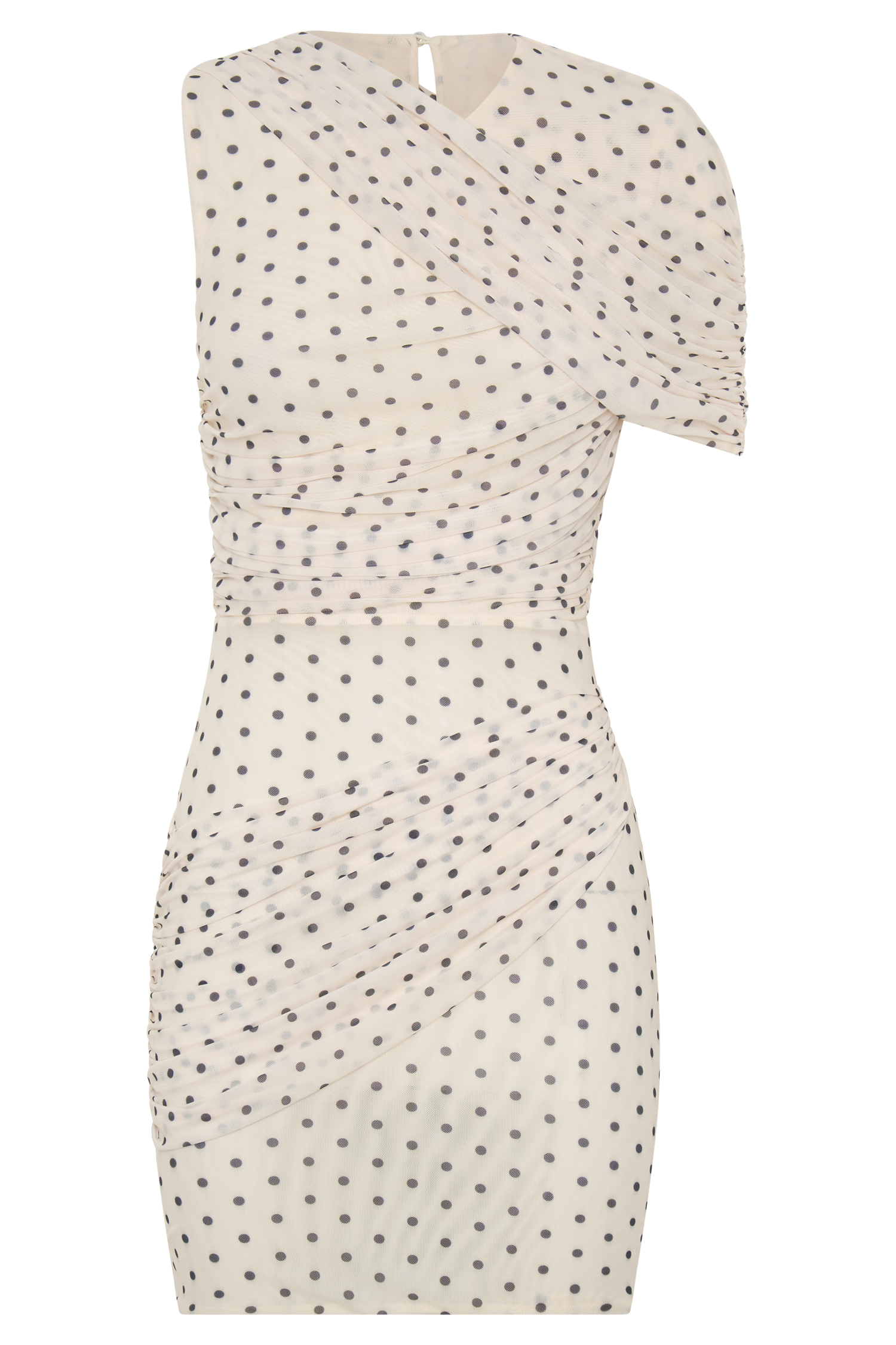 open lace back dress Adrienne One Shoulder Mesh Mini Dress - Polka Dot