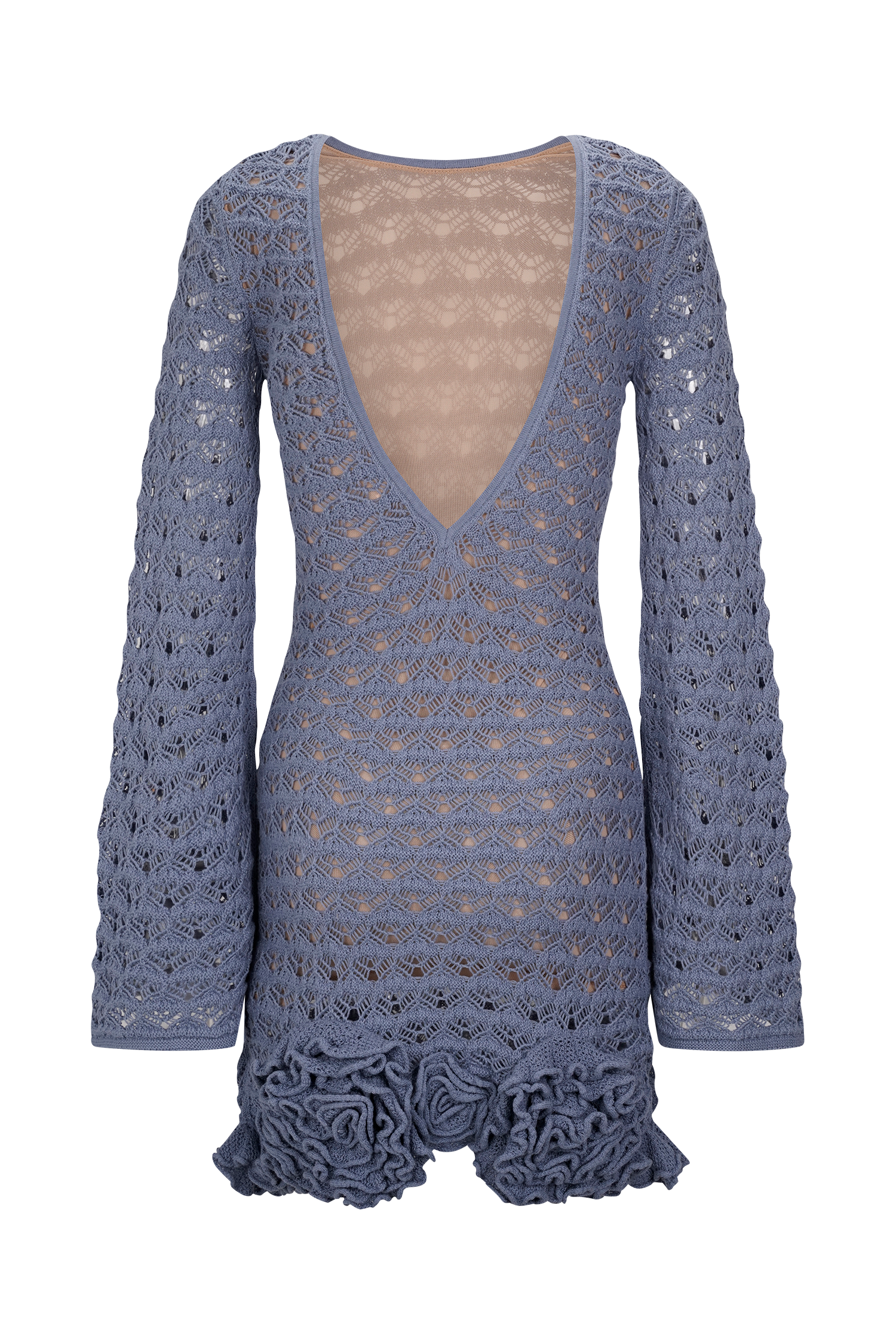 Aileen Ruffle Crochet Mini Dress - Steel Blue #7