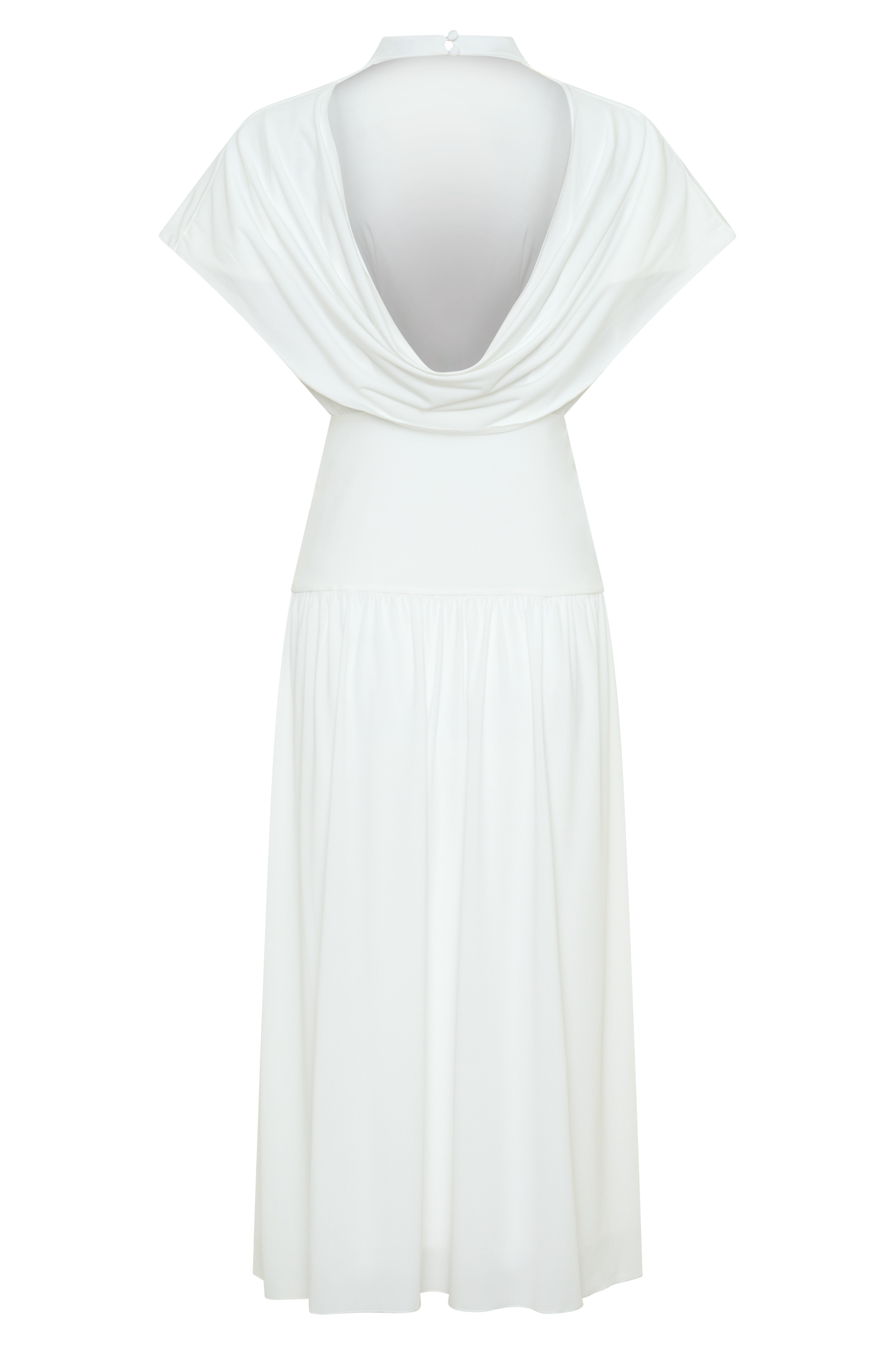 Ailla High Neck Cowl Midi Dress - White | MESHKI US Ailla High Neck Cowl Midi Dress - White | MESHKI US