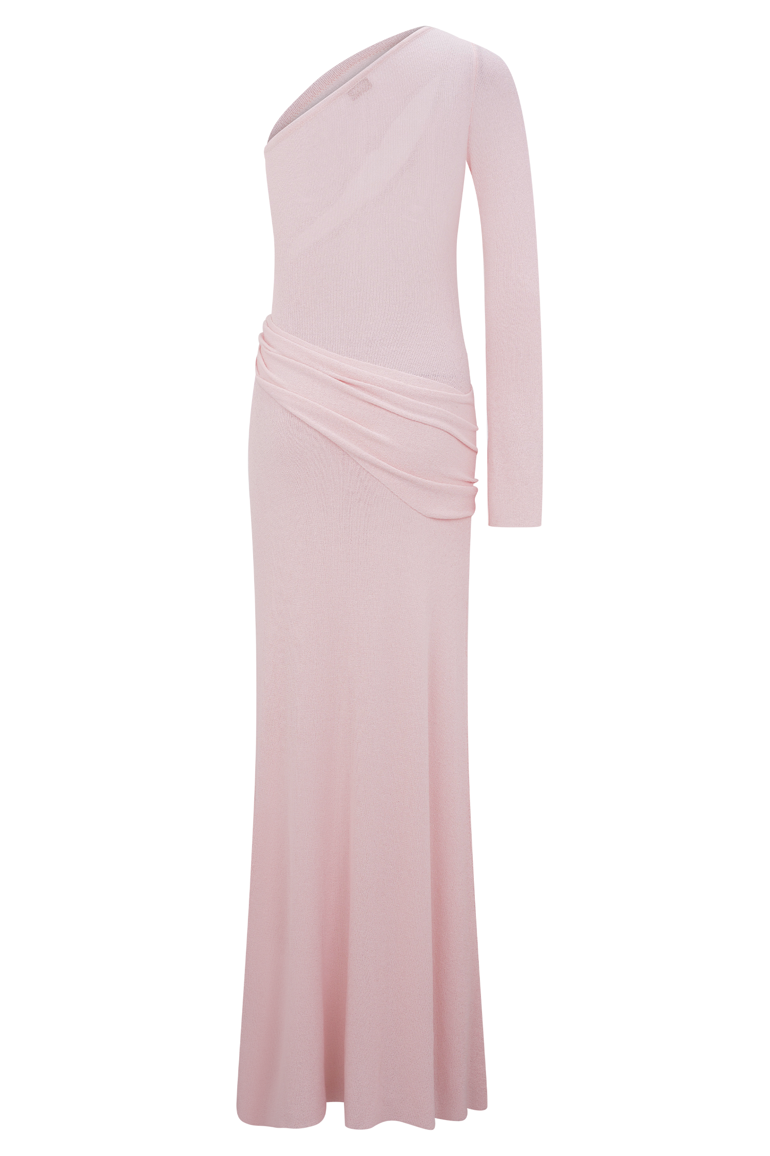 【INCHANT ME】Crease Padded Maxi One Piece Alexius One Shoulder Knit Maxi Dress - Dusty Pink | MESHKI US