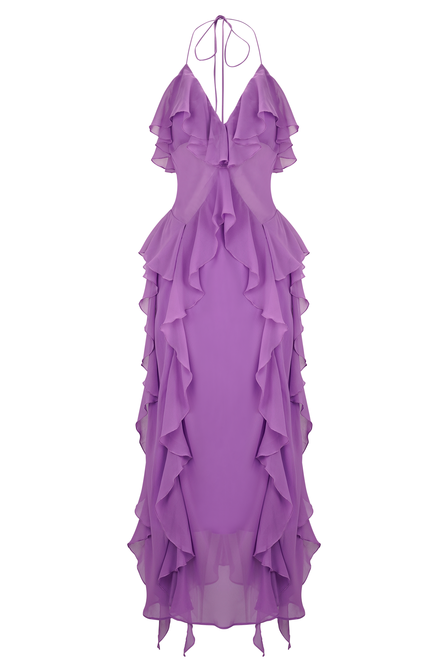 long chiffon ruffle dress Aleyna Midi - Purple NODISCOUNT Crafted from soft polyester Leather Jacket with Bodycon Color:As_Pictures