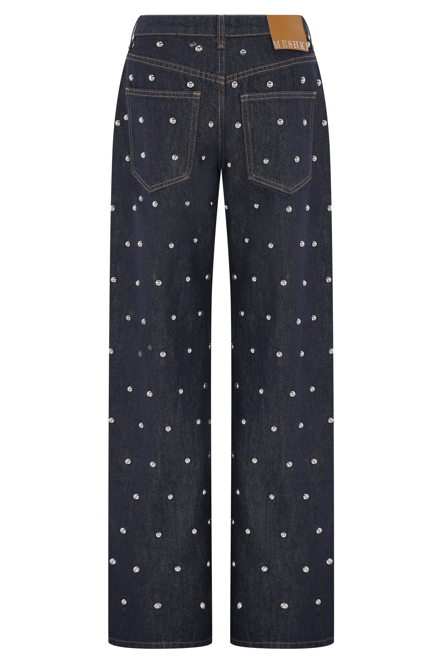 Alima Mid Rise Stud Denim Jeans - Washed Indigo Blue | MESHKI US Alima Mid Rise Stud Denim Jeans - Washed Indigo Blue | MESHKI US