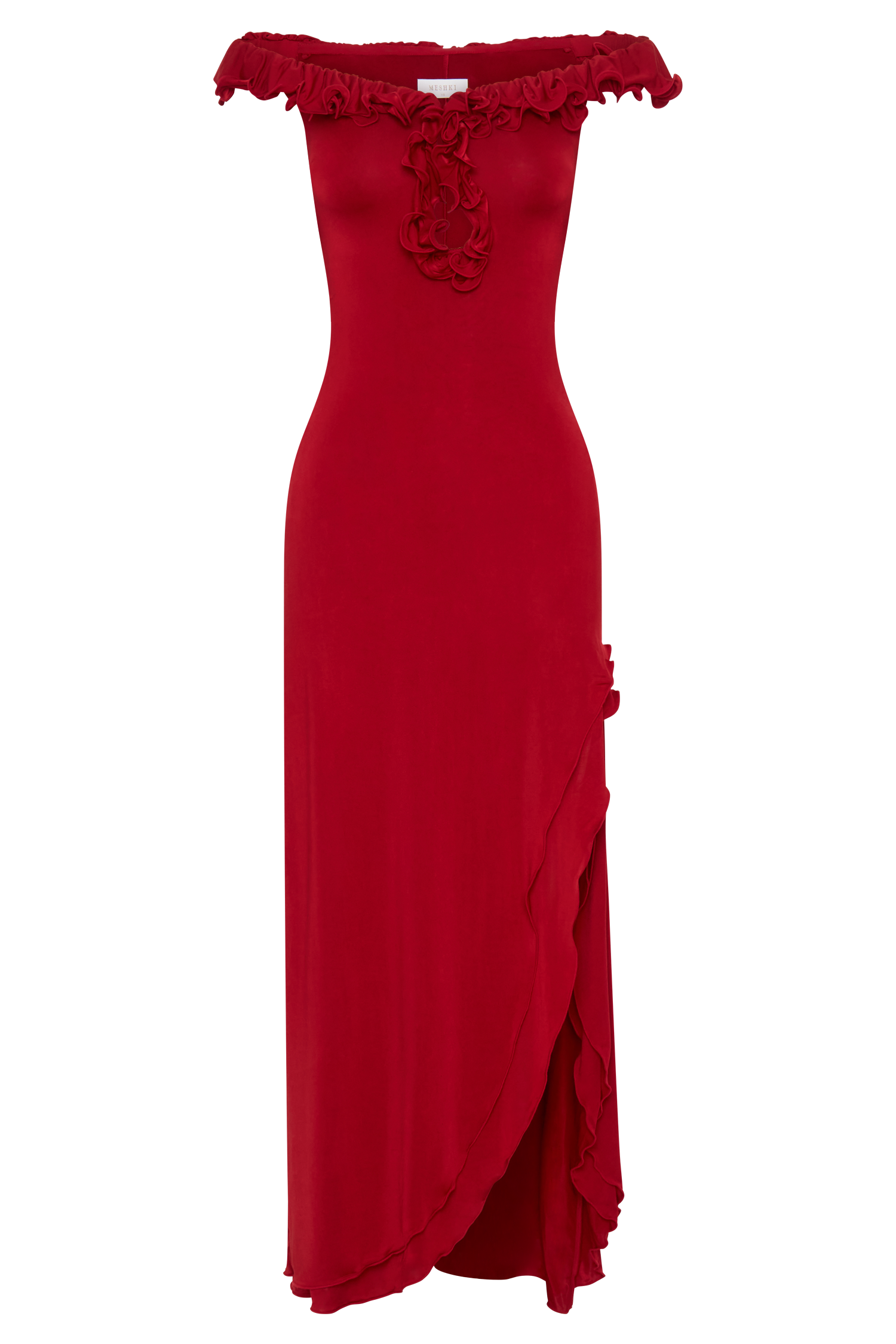 Allegra Off Shoulder Ruffle Midi Dress - Ruby #9