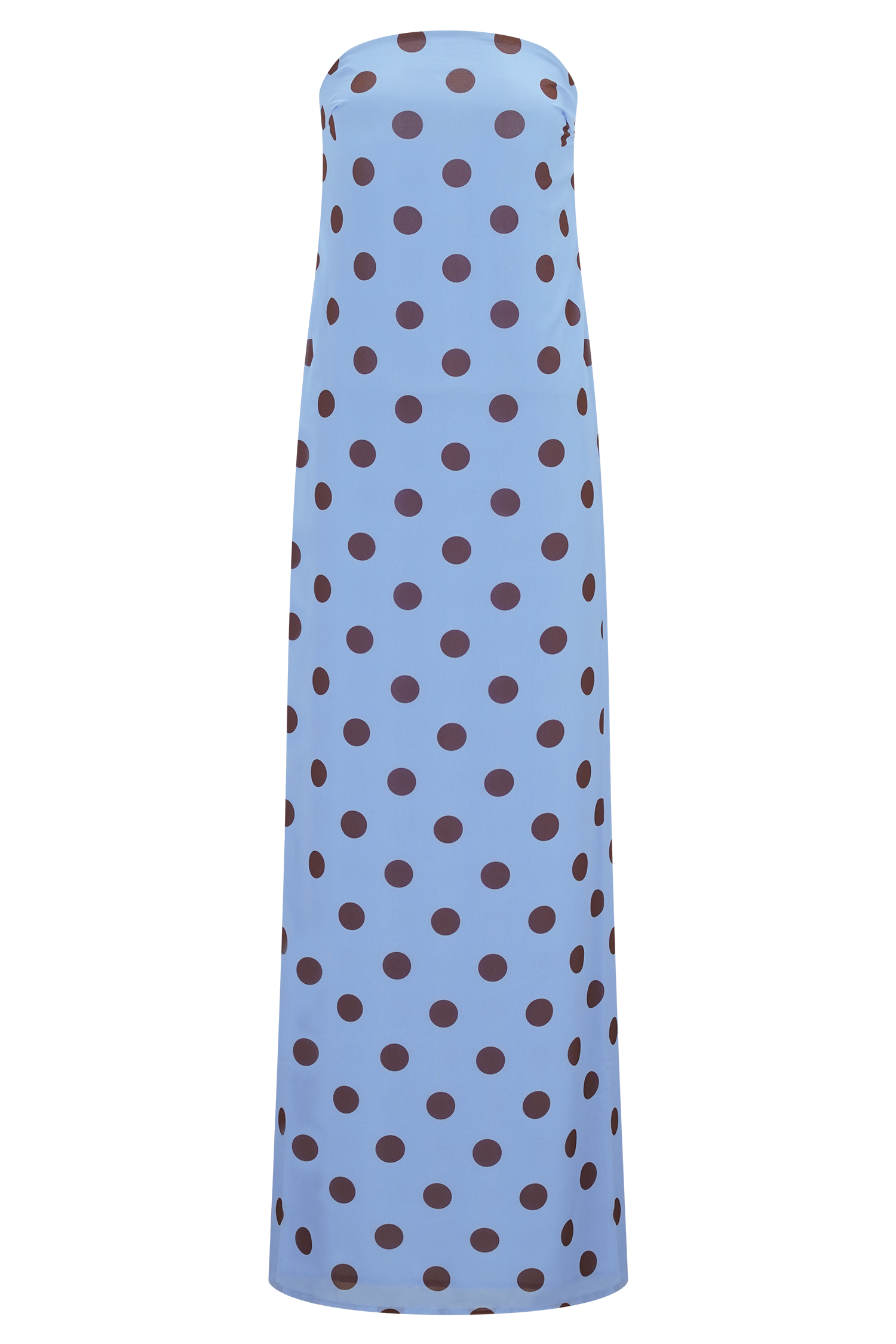 Amaya Strapless Chiffon Maxi Dress - Blue Polka Dot | MESHKI US Amaya Strapless Chiffon Maxi Dress - Blue Polka Dot | MESHKI US