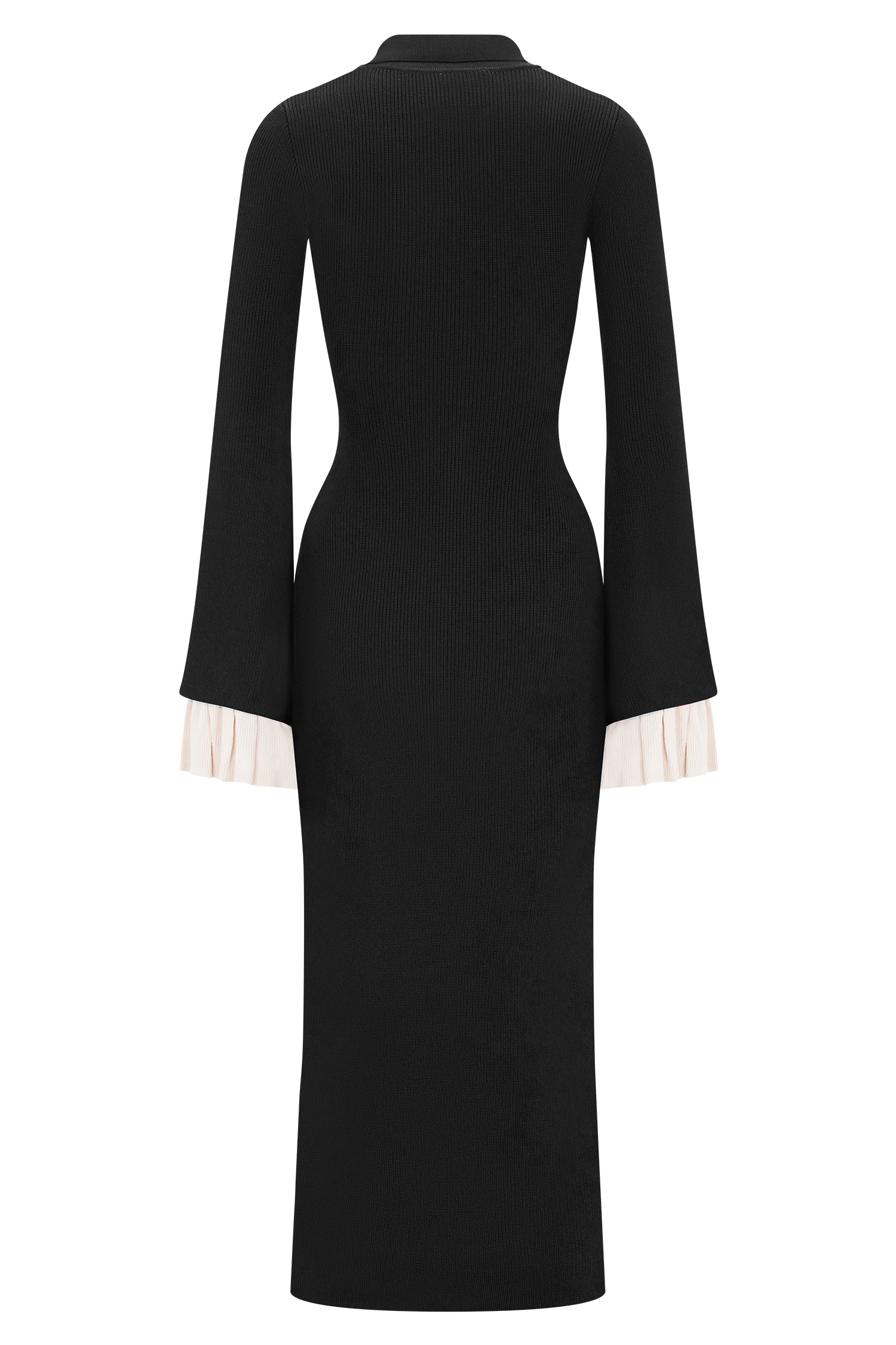 Amirose Ruffle Knit Midi Dress - Black | MESHKI US Amirose Ruffle Knit Midi Dress - Black | MESHKI US