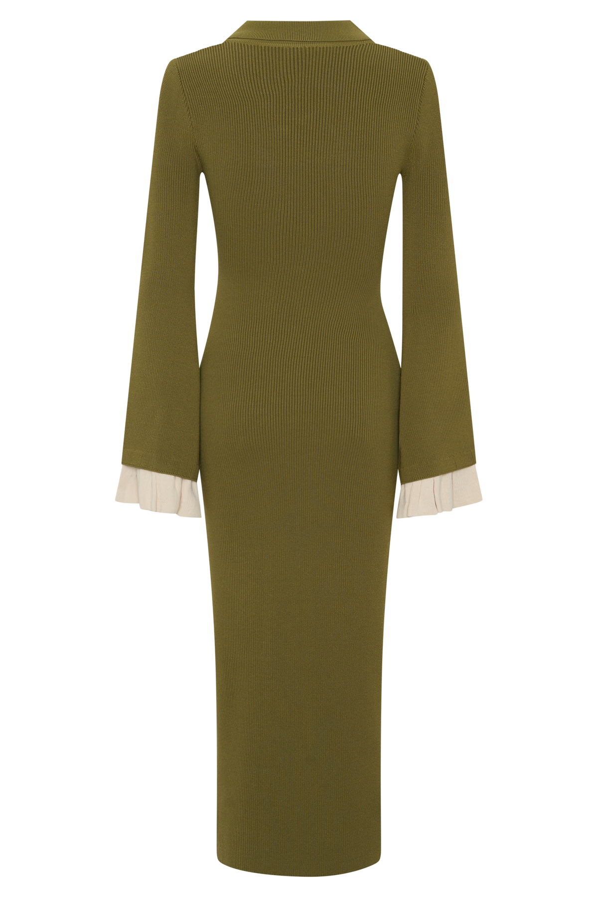 Amirose Ruffle Knit Midi Dress - Olive