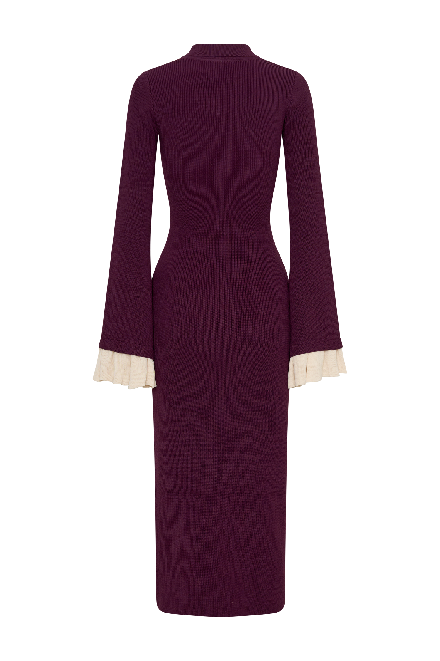 knitted ruffle dress Lace Knit Ruffle Midi Dress In Mocha