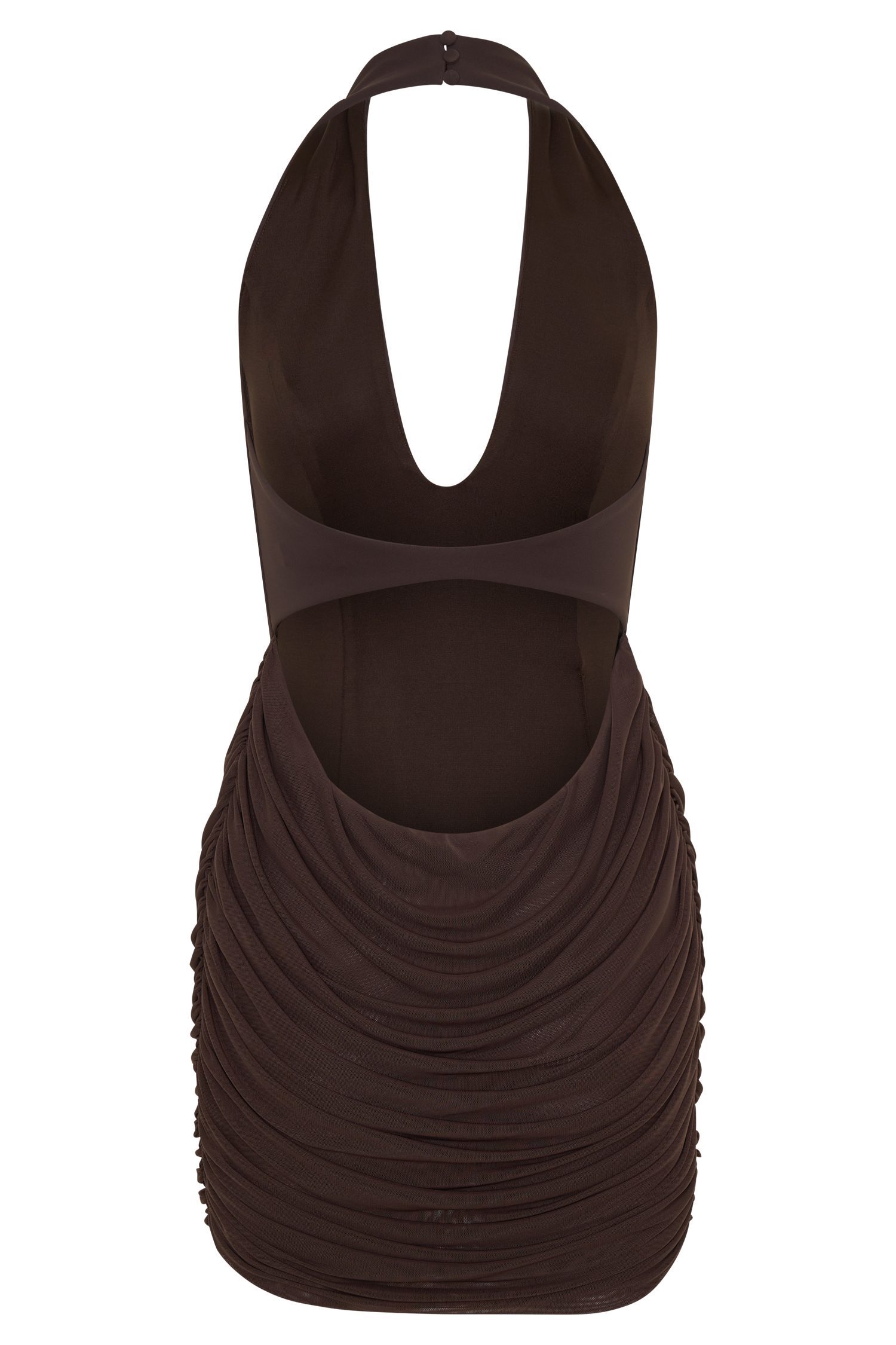 Anari Gathered Scuba Mini Dress - Dark Chocolate | MESHKI US Anari Gathered Scuba Mini Dress - Dark Chocolate | MESHKI US
