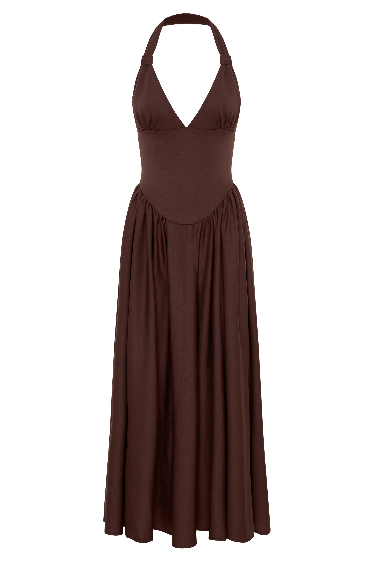Angelina Scuba Halter Midi Dress - Chocolate | MESHKI US Angelina Scuba Halter Midi Dress - Chocolate | MESHKI US