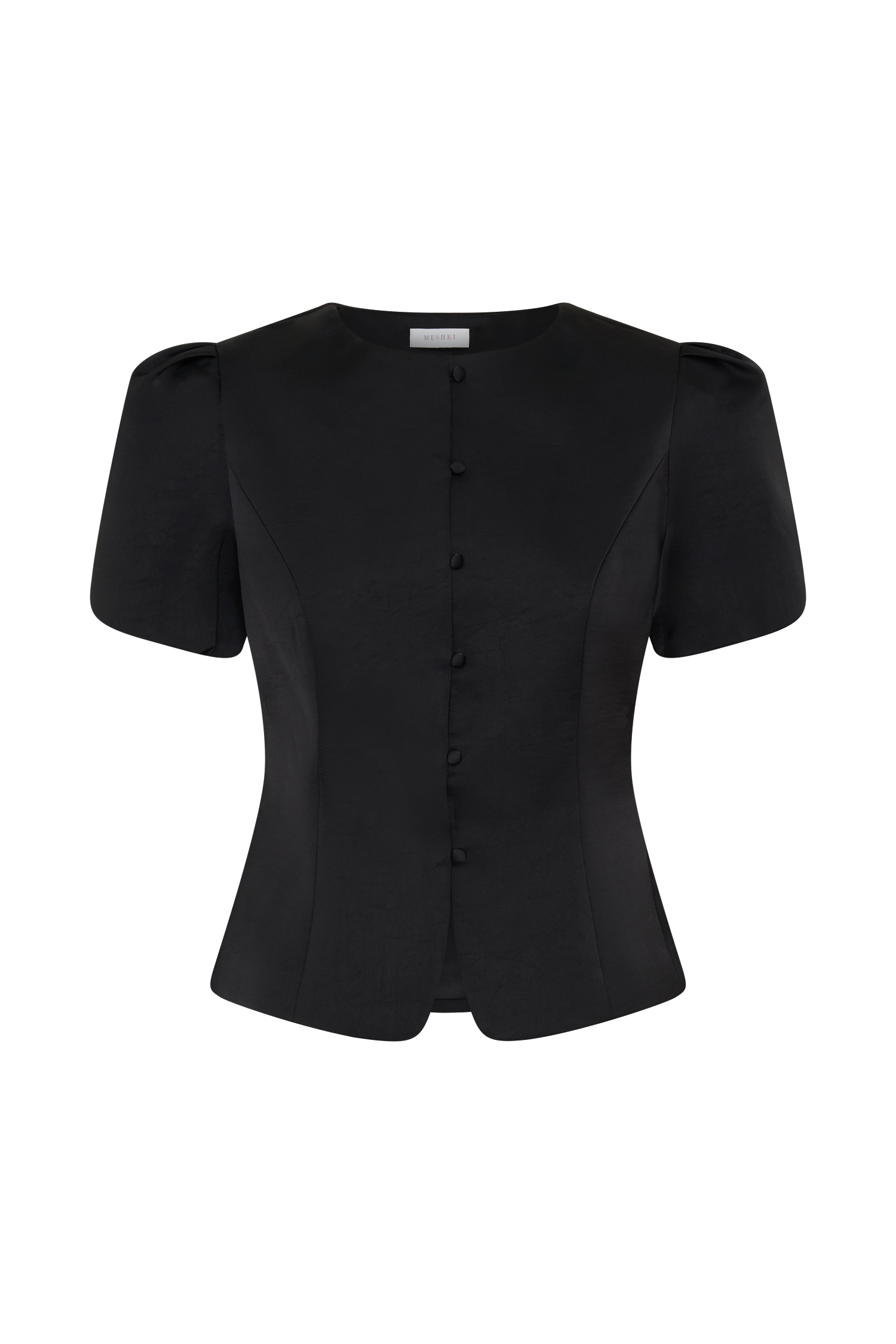 Anne Short Sleeve Satin Top - Black #11