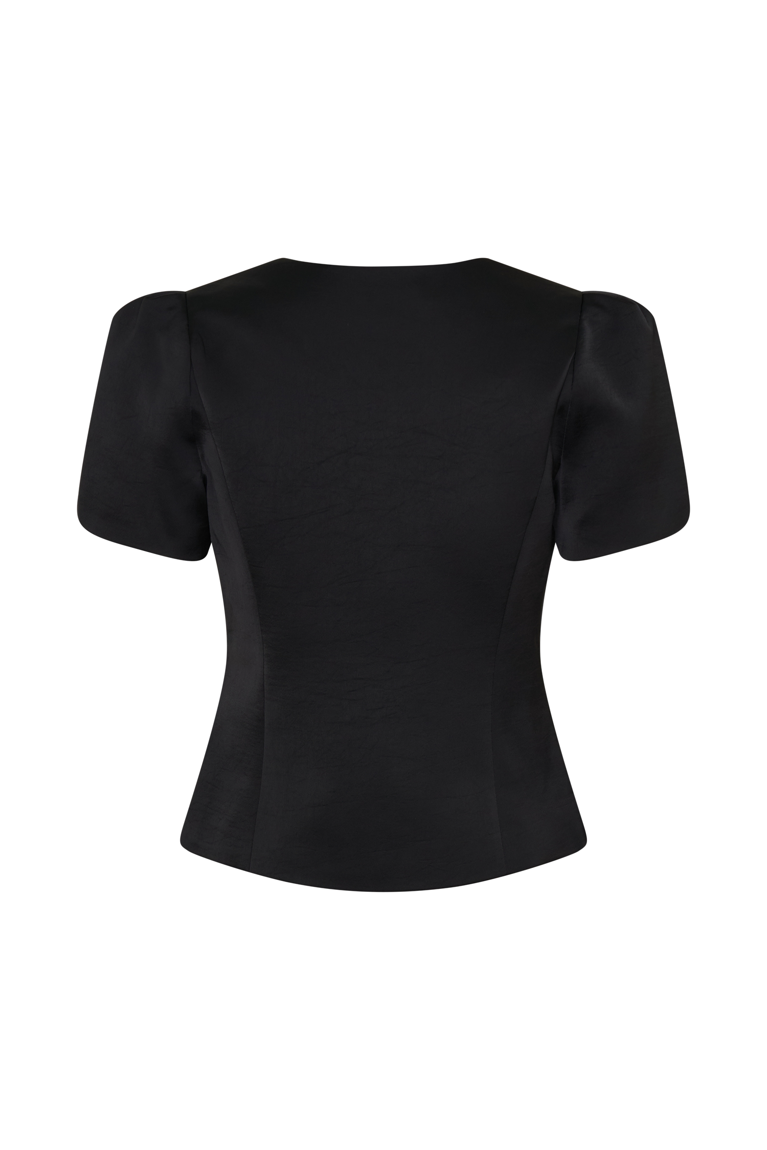 Anne Short Sleeve Satin Top - Black #10
