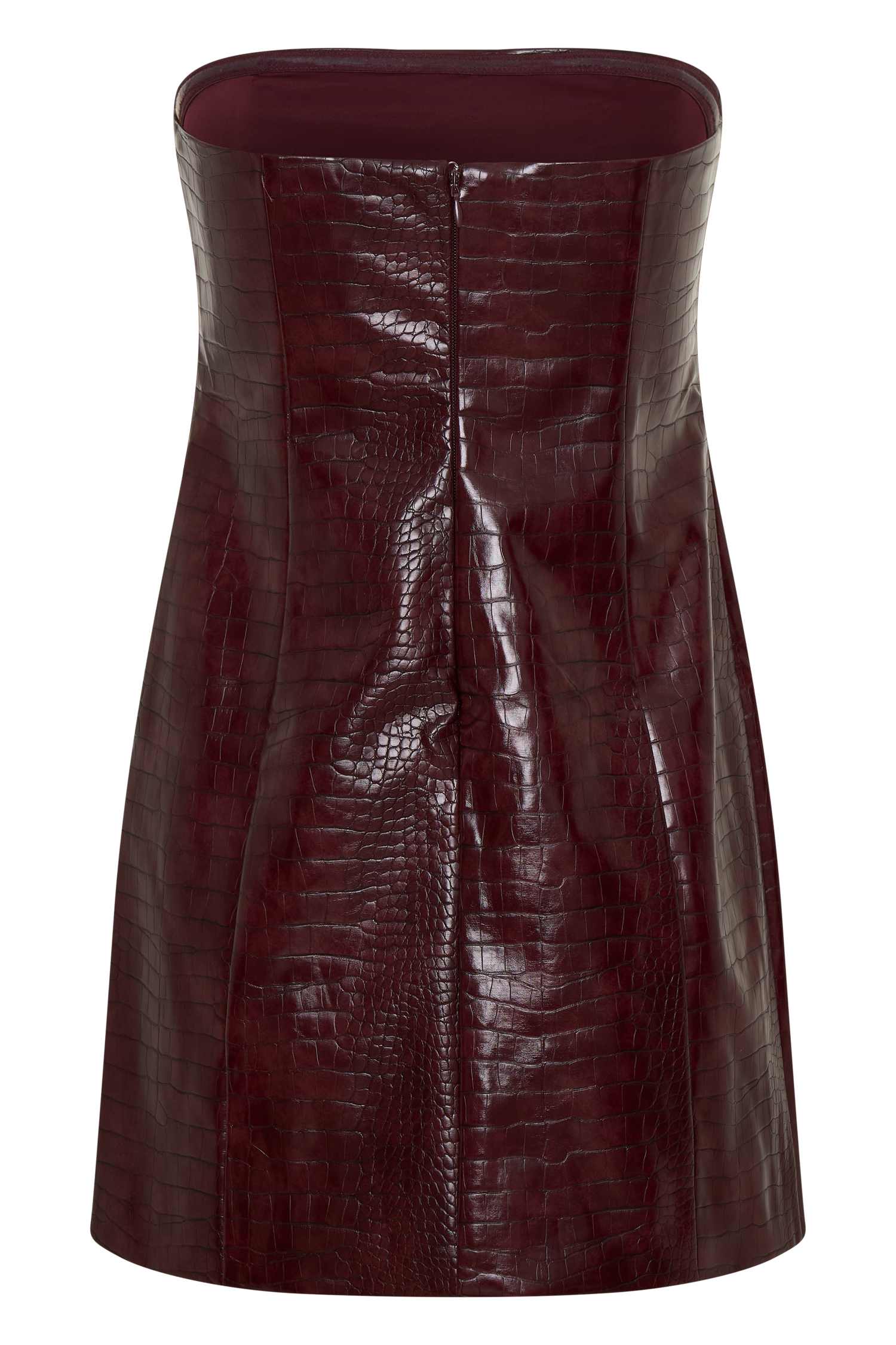 Anouk Faux Leather Strapless Mini Dress / Merlot | MESHKI