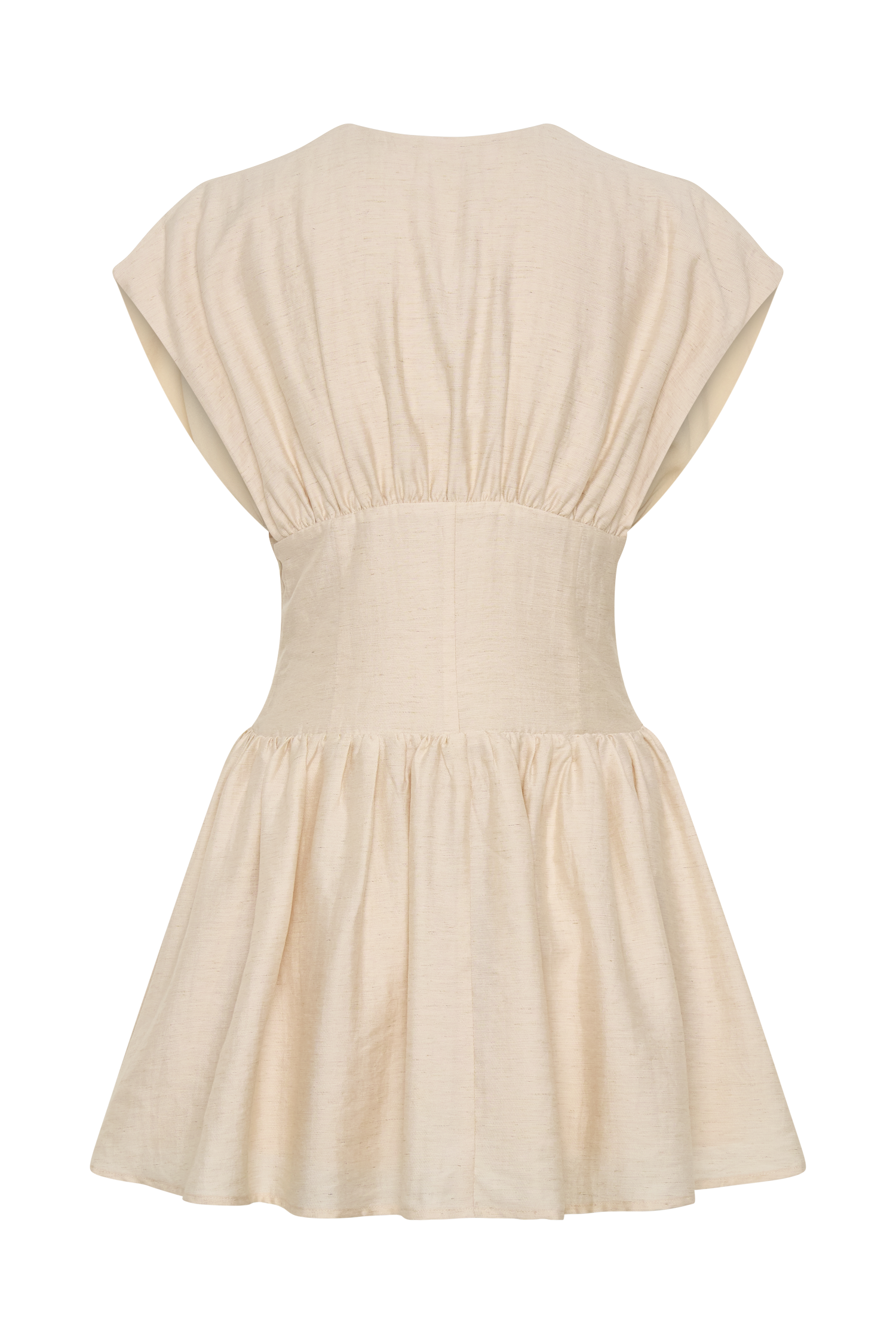 Arabella Cinched Waist Linen Mini Dress - Natural | MESHKI US Arabella Cinched Waist Linen Mini Dress - Natural | MESHKI US