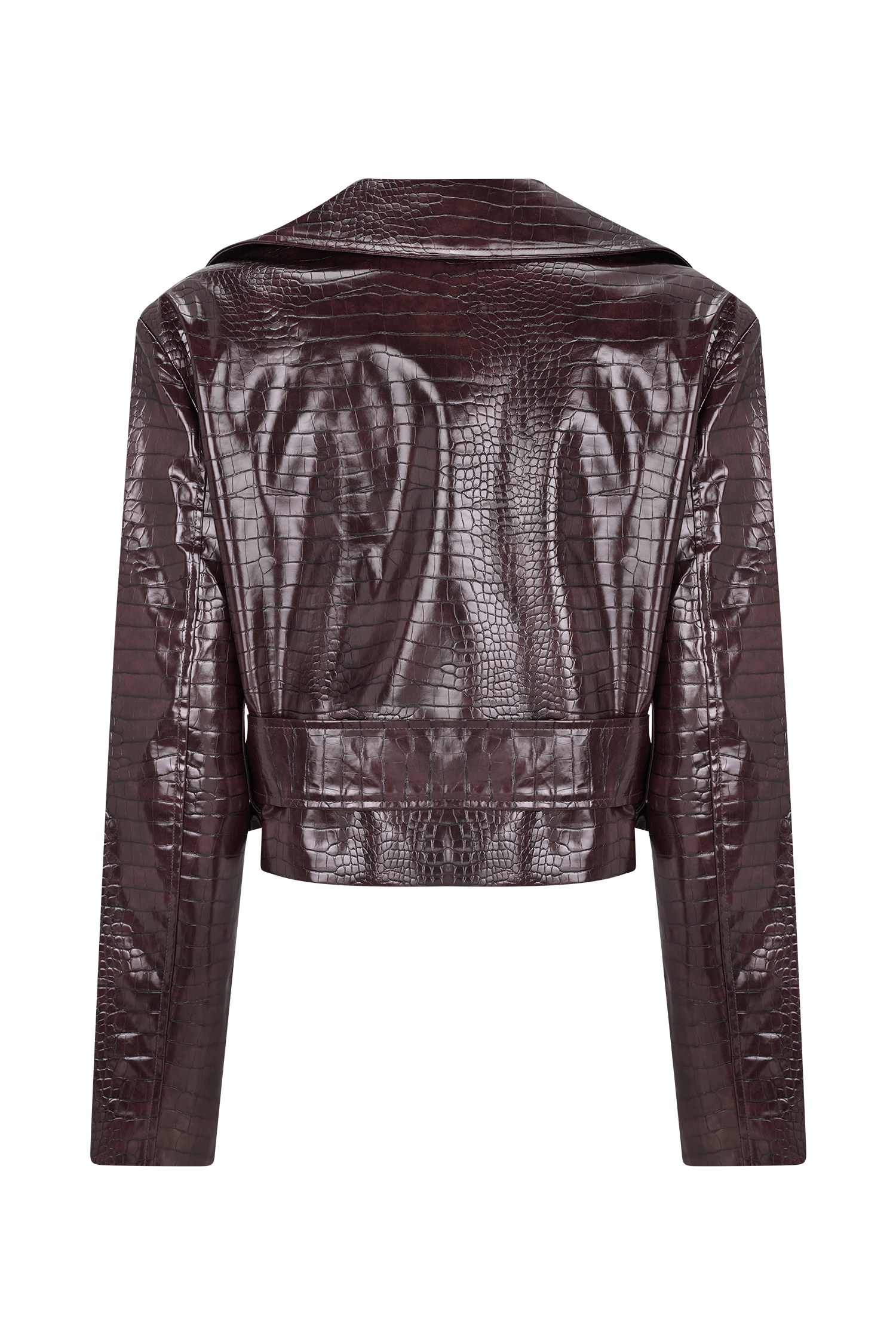 Archie Croc Faux Leather Cropped Jacket - Burgundy | MESHKI US Archie Croc Faux Leather Cropped Jacket - Burgundy | MESHKI US