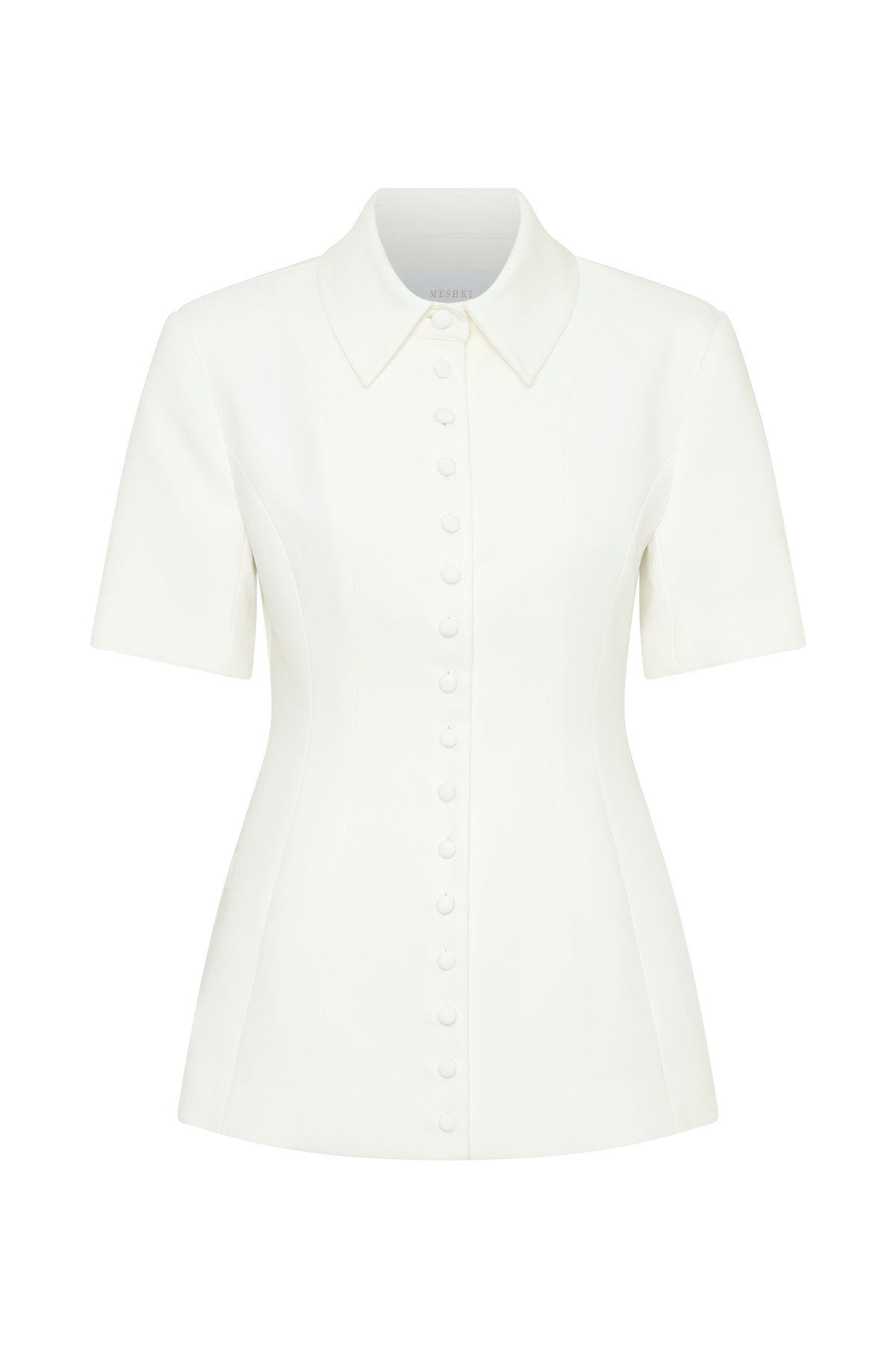 Ariella Button Up Short Sleeves Top - White