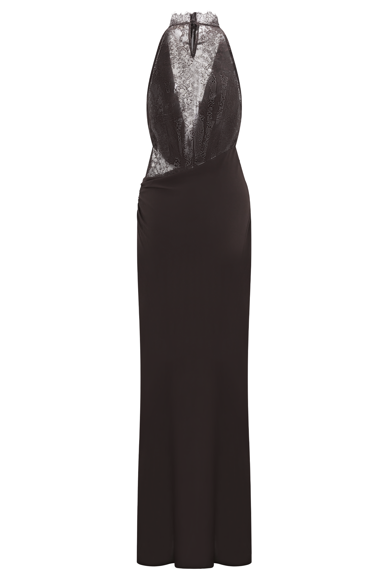 Arra Chiffon And Lace Halter Maxi Dress - Cacao Brown | MESHKI US Arra Chiffon And Lace Halter Maxi Dress - Cacao Brown | MESHKI US