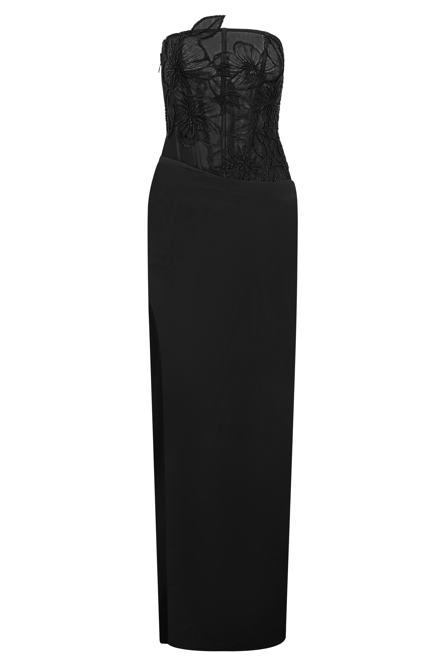 Asha Floral Mesh And Satin Maxi Dress - Black | MESHKI US Asha Floral Mesh And Satin Maxi Dress - Black | MESHKI US