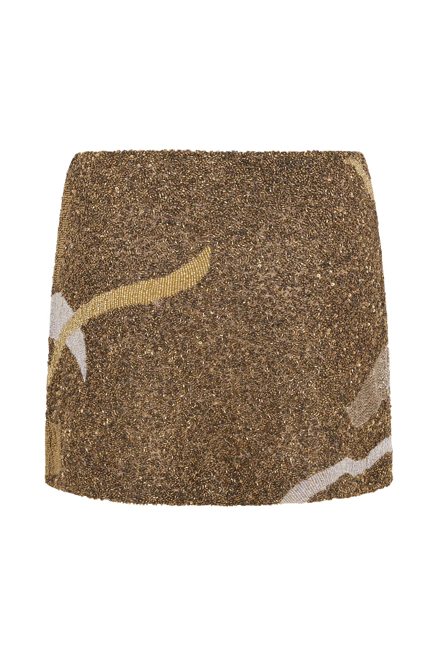 Asher Hand Beaded Abstract Mini Skirt - Gold #11